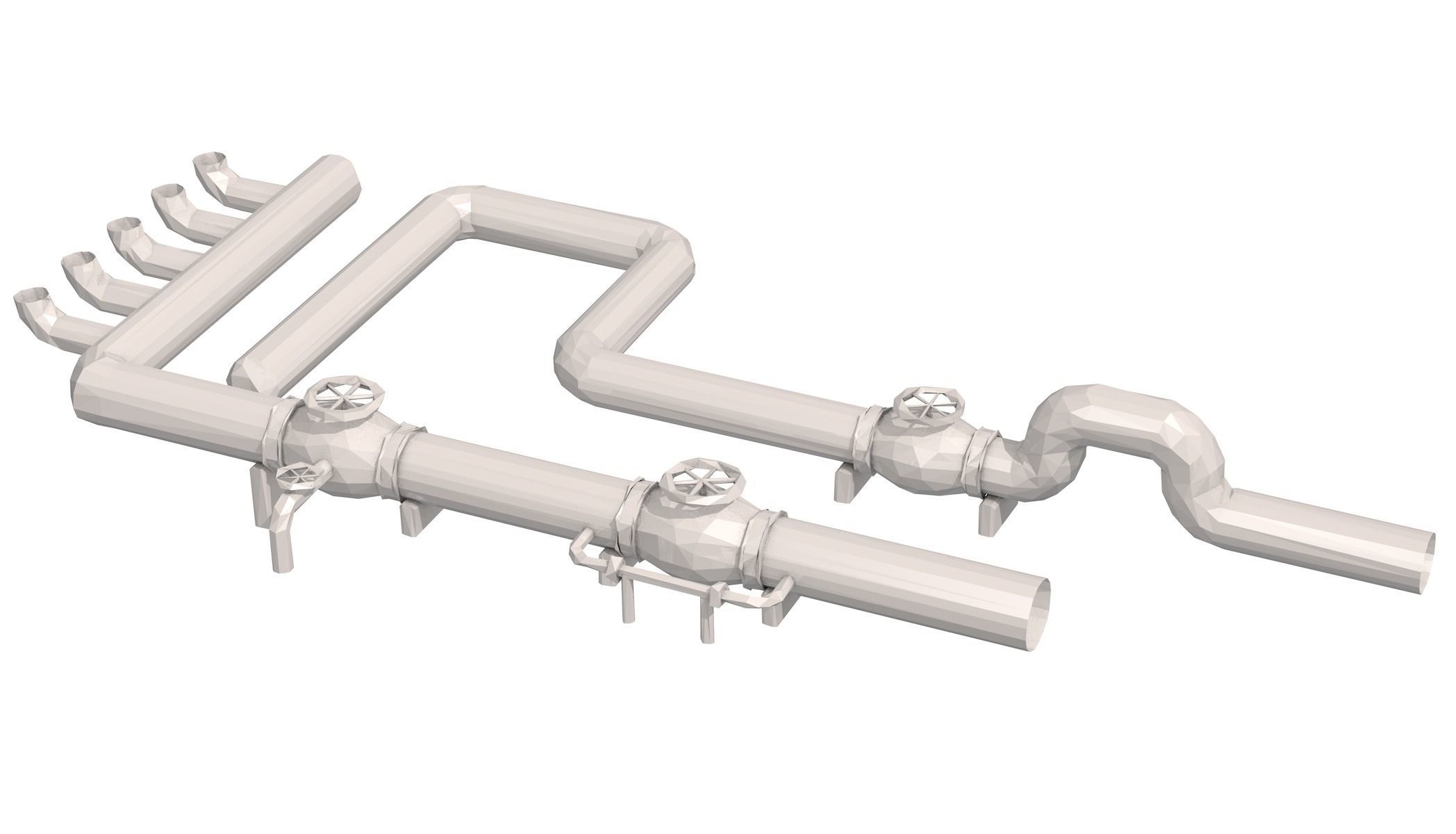 Industrial White Pipes Low Poly 3D model_14