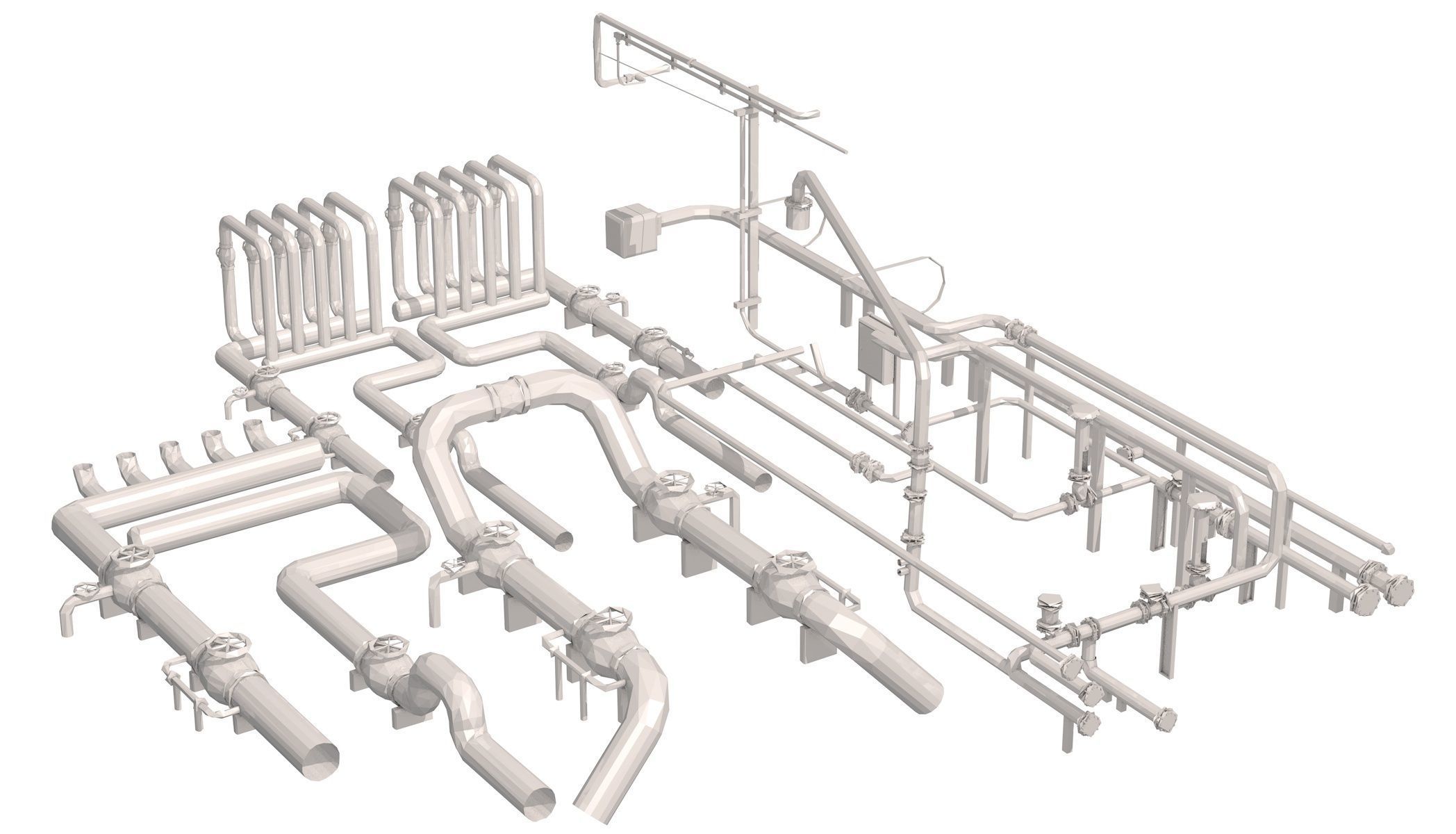 Industrial White Pipes Low Poly 3D model_15