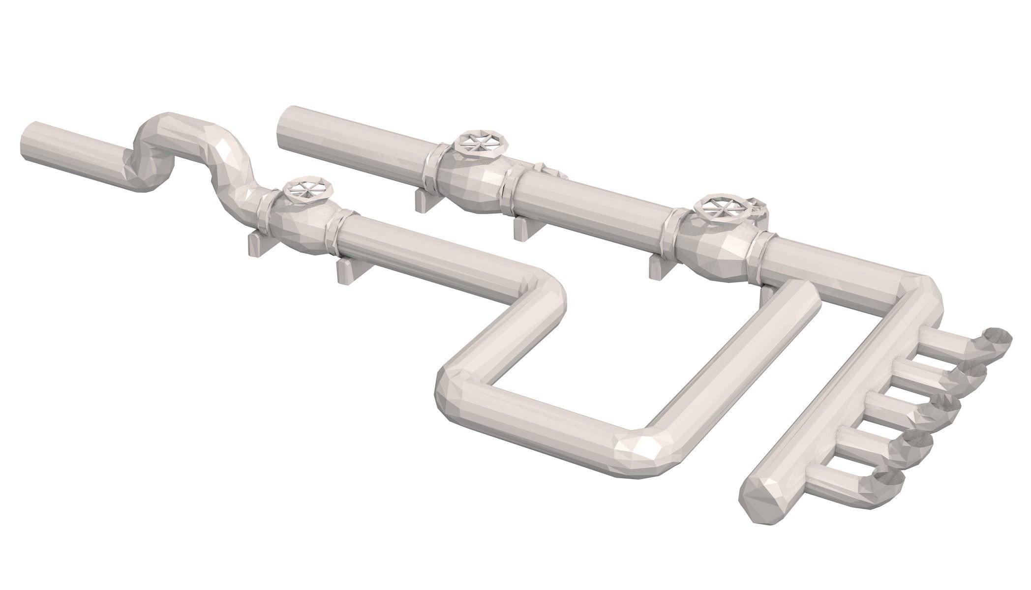 Industrial White Pipes Low Poly 3D model_19