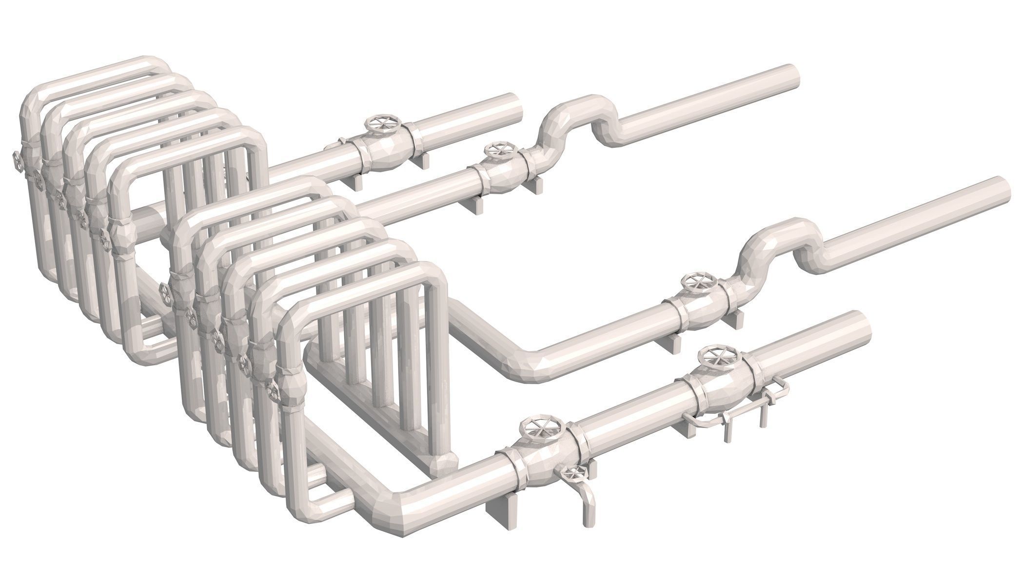 Industrial White Pipes Low Poly 3D model_13