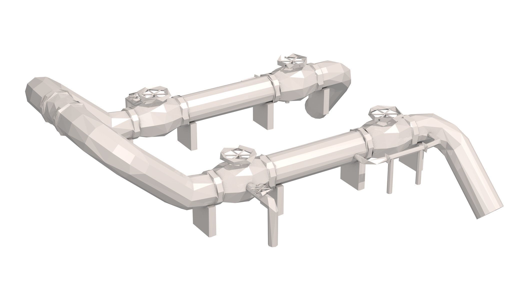 Industrial White Pipes Low Poly 3D model_12