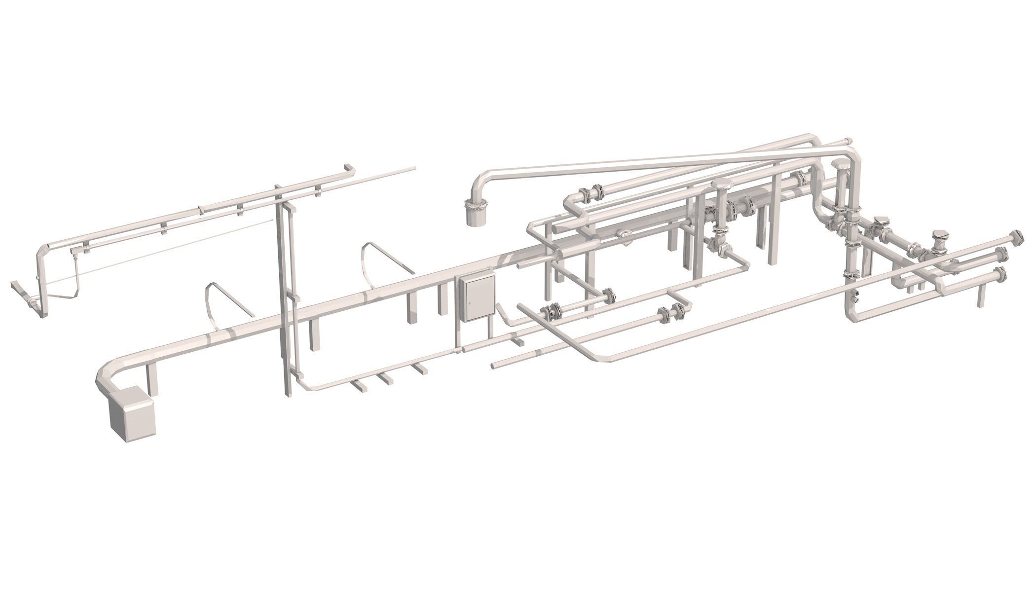 Industrial White Pipes Low Poly 3D model_4
