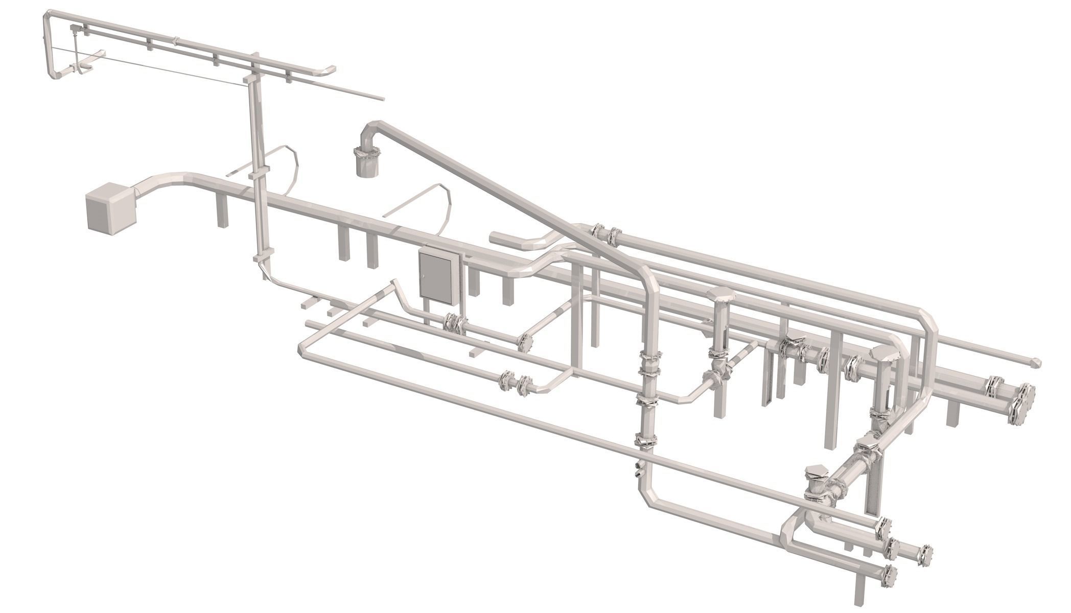 Industrial White Pipes Low Poly 3D model_18