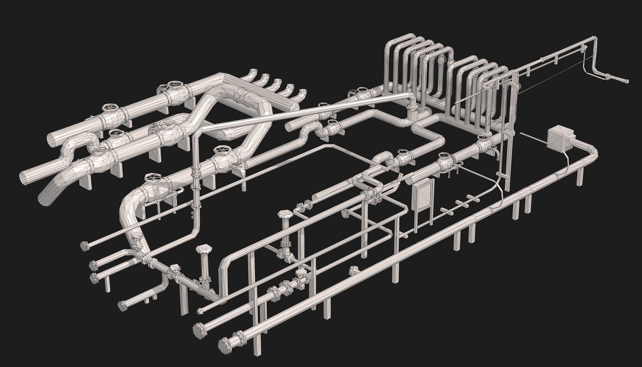 Industrial White Pipes Low Poly 3D model_24