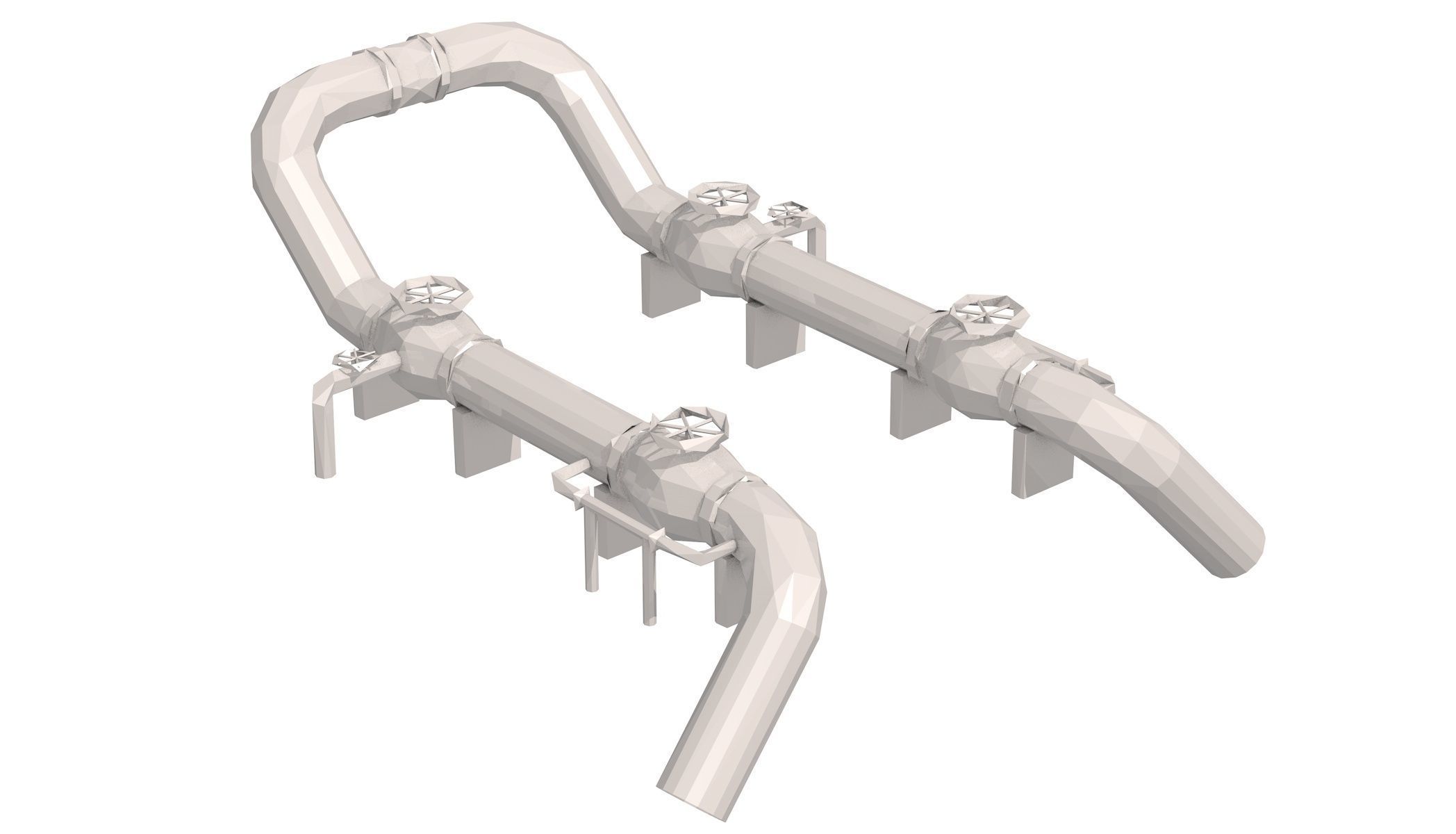 Industrial White Pipes Low Poly 3D model_17