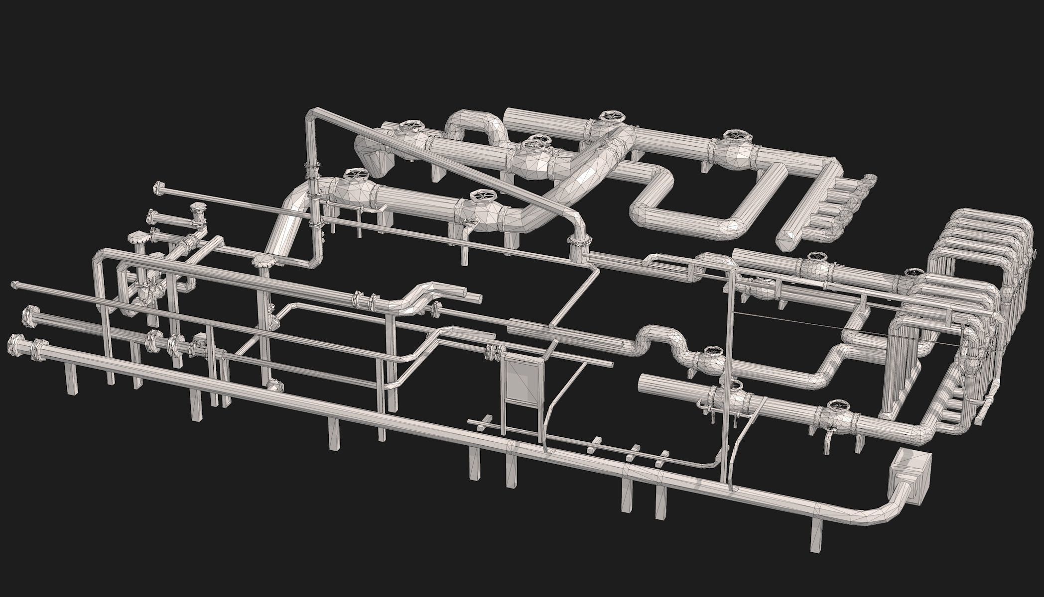 Industrial White Pipes Low Poly 3D model_25