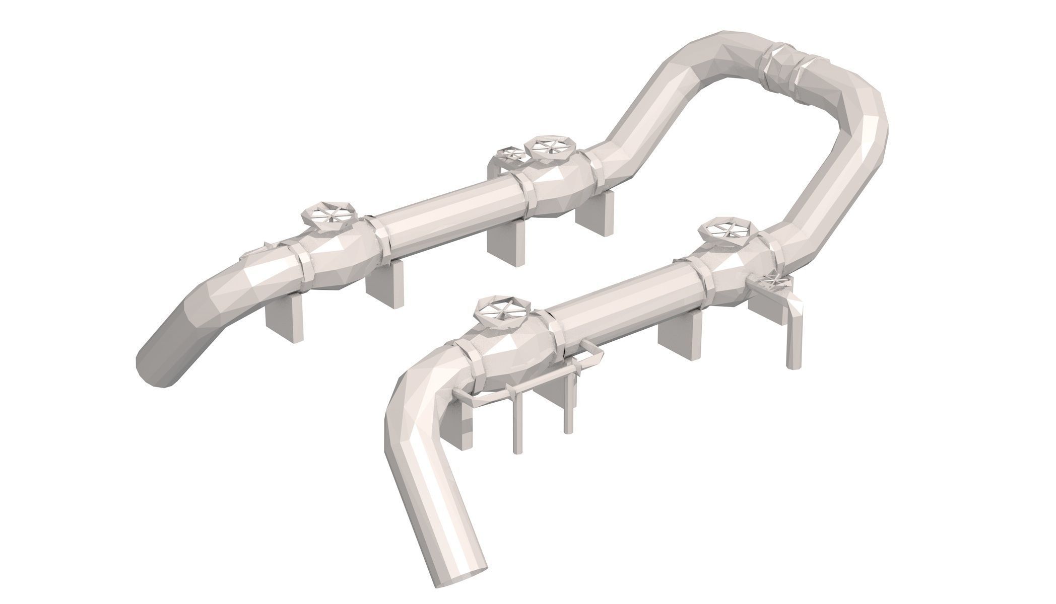 Industrial White Pipes Low Poly 3D model_11