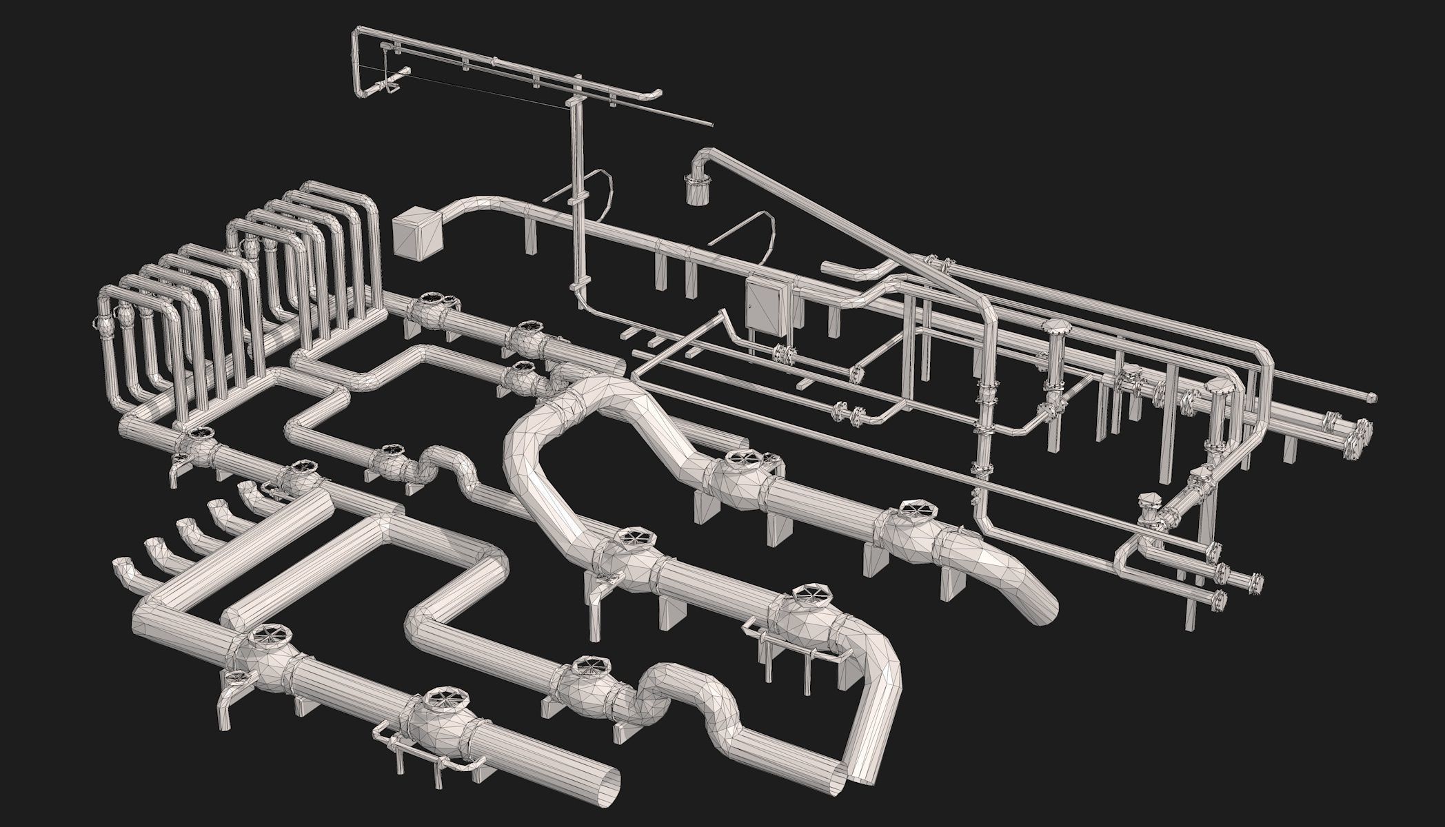 Industrial White Pipes Low Poly 3D model_22