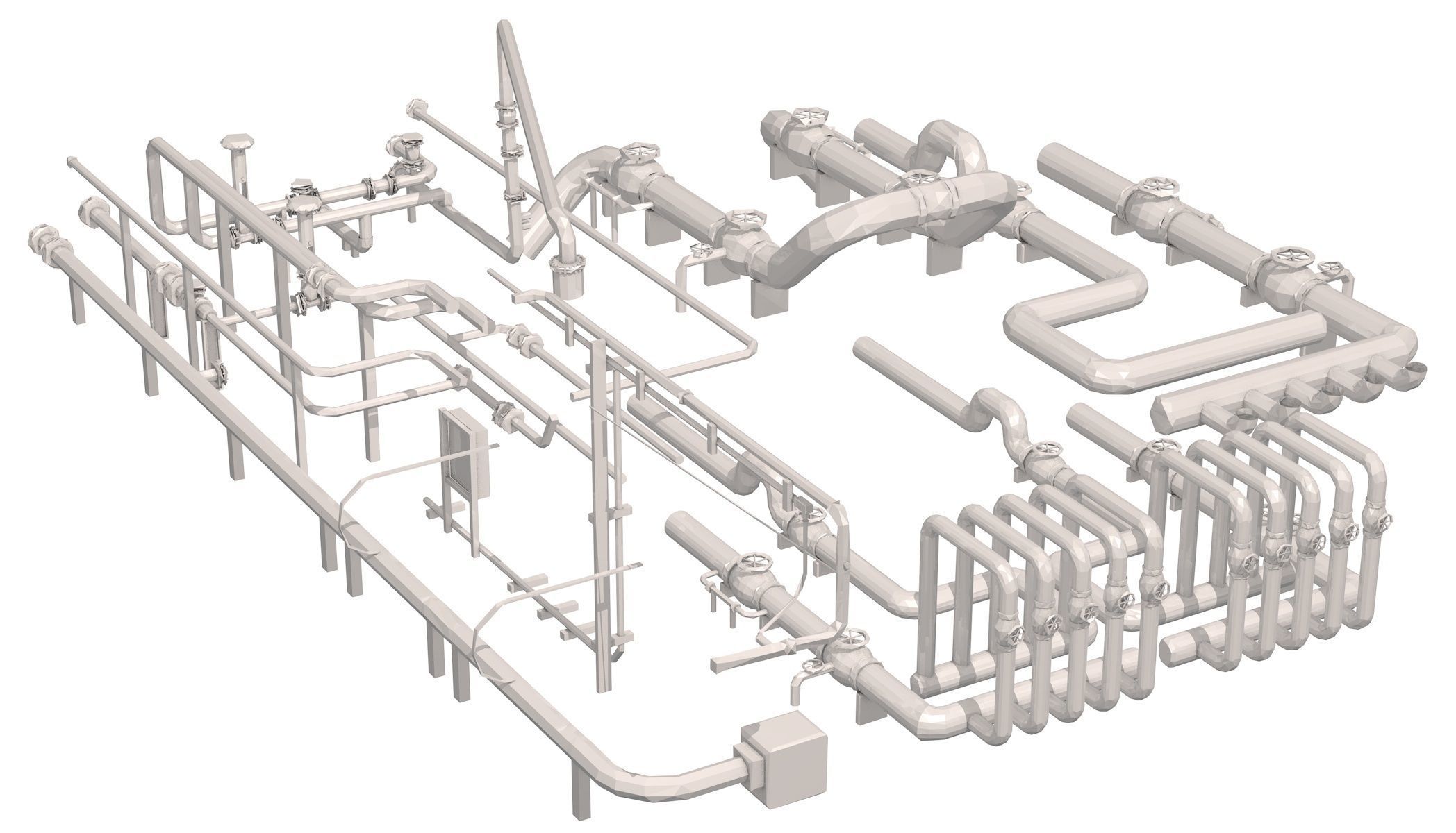 Industrial White Pipes Low Poly 3D model_2