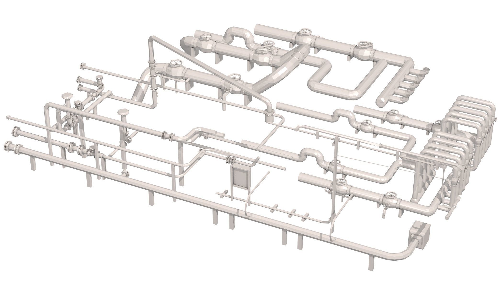 Industrial White Pipes Low Poly 3D model_6