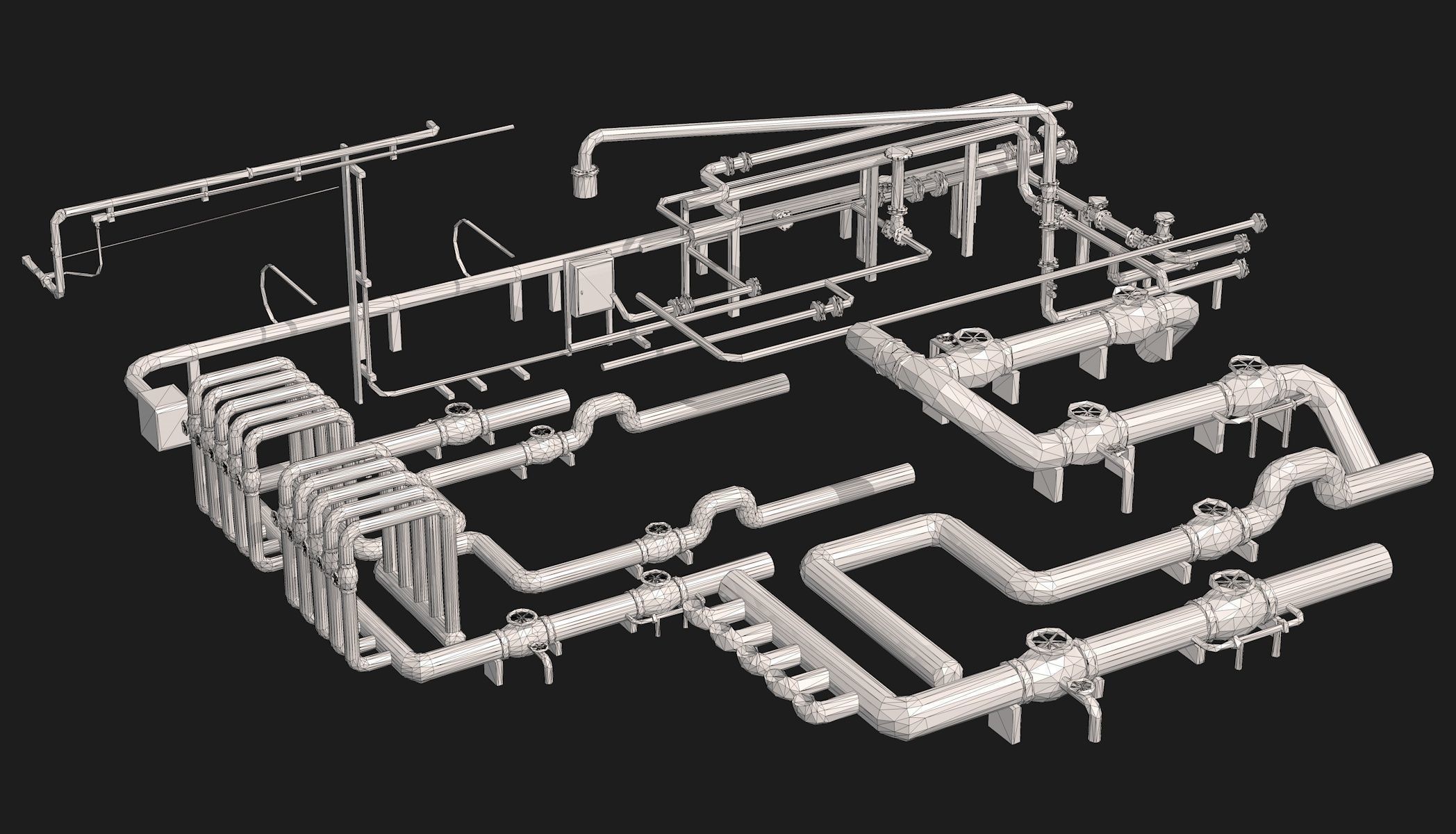Industrial White Pipes Low Poly 3D model_23