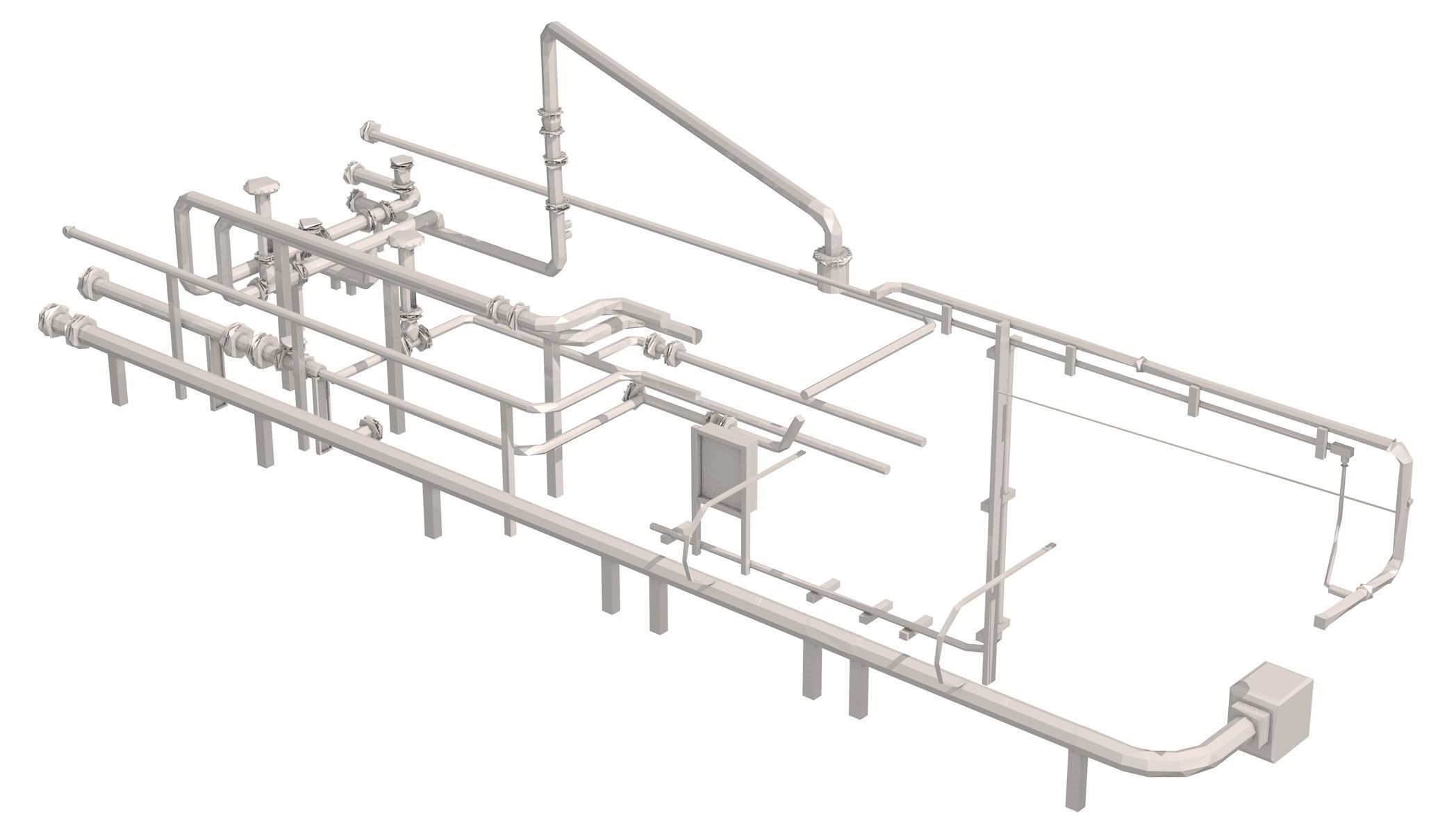 Industrial White Pipes Low Poly 3D model_9