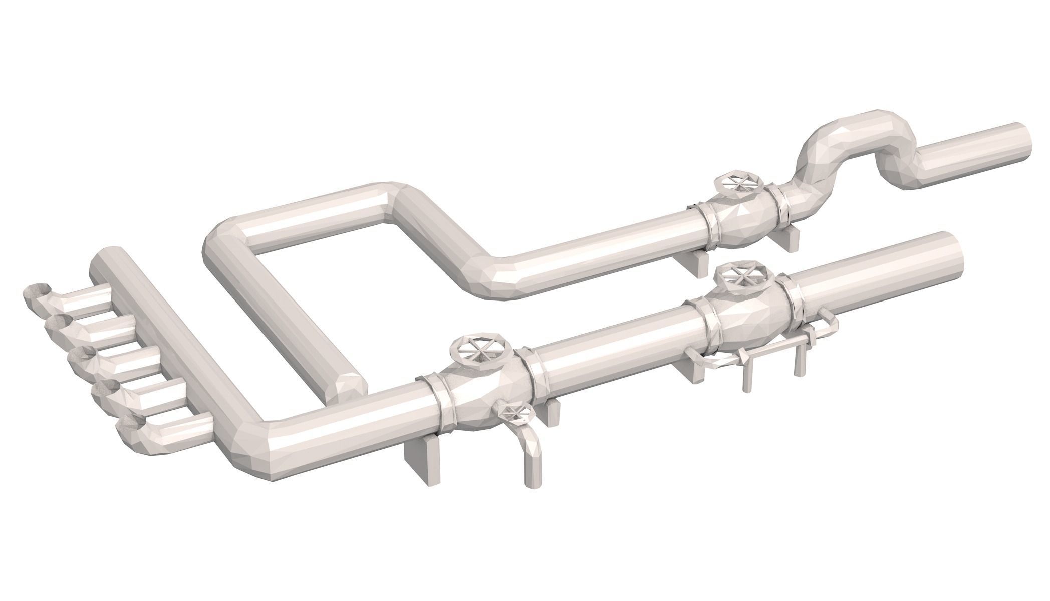 Industrial White Pipes Low Poly 3D model_8