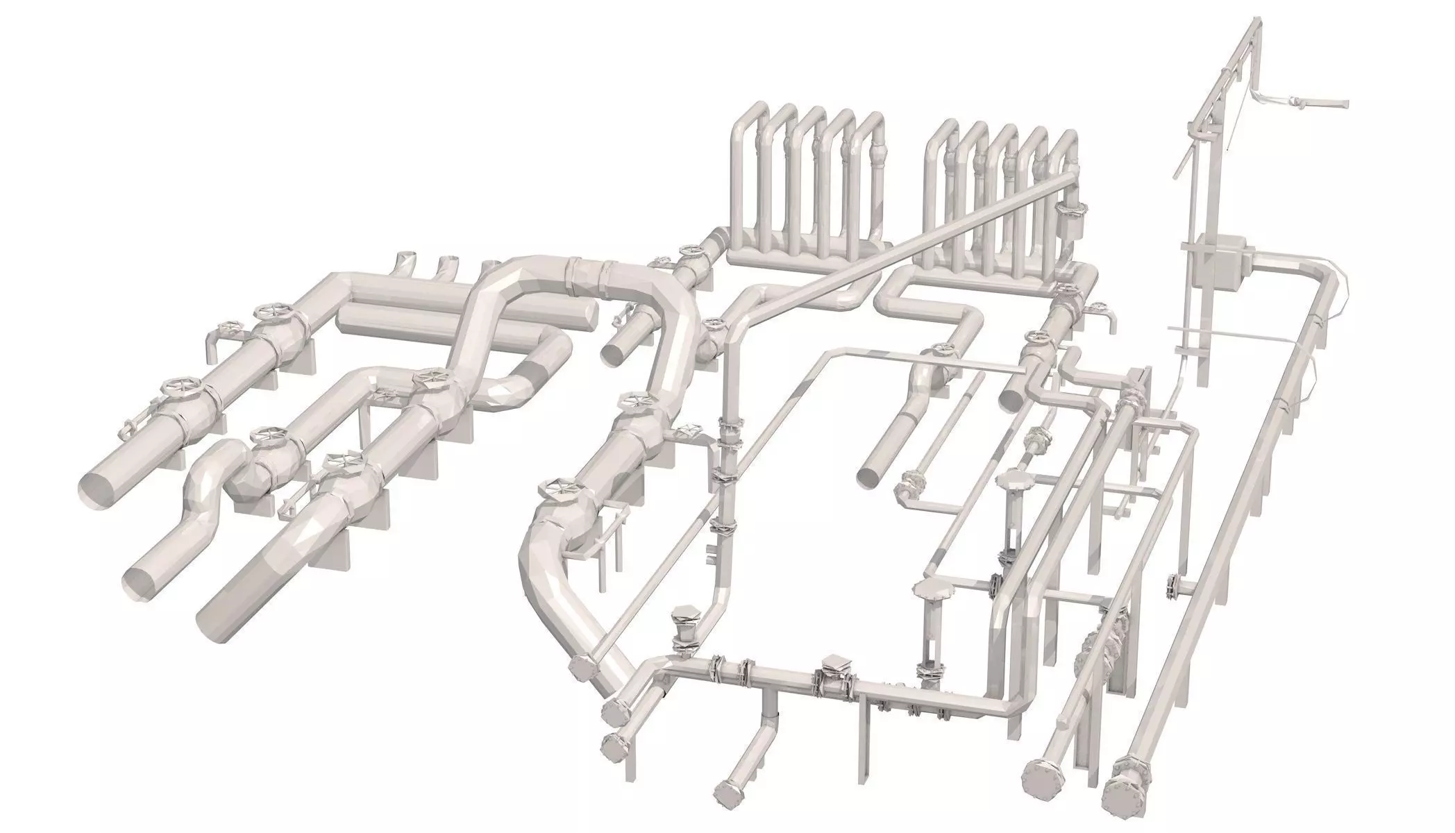 Industrial White Pipes Low Poly 3D model_0