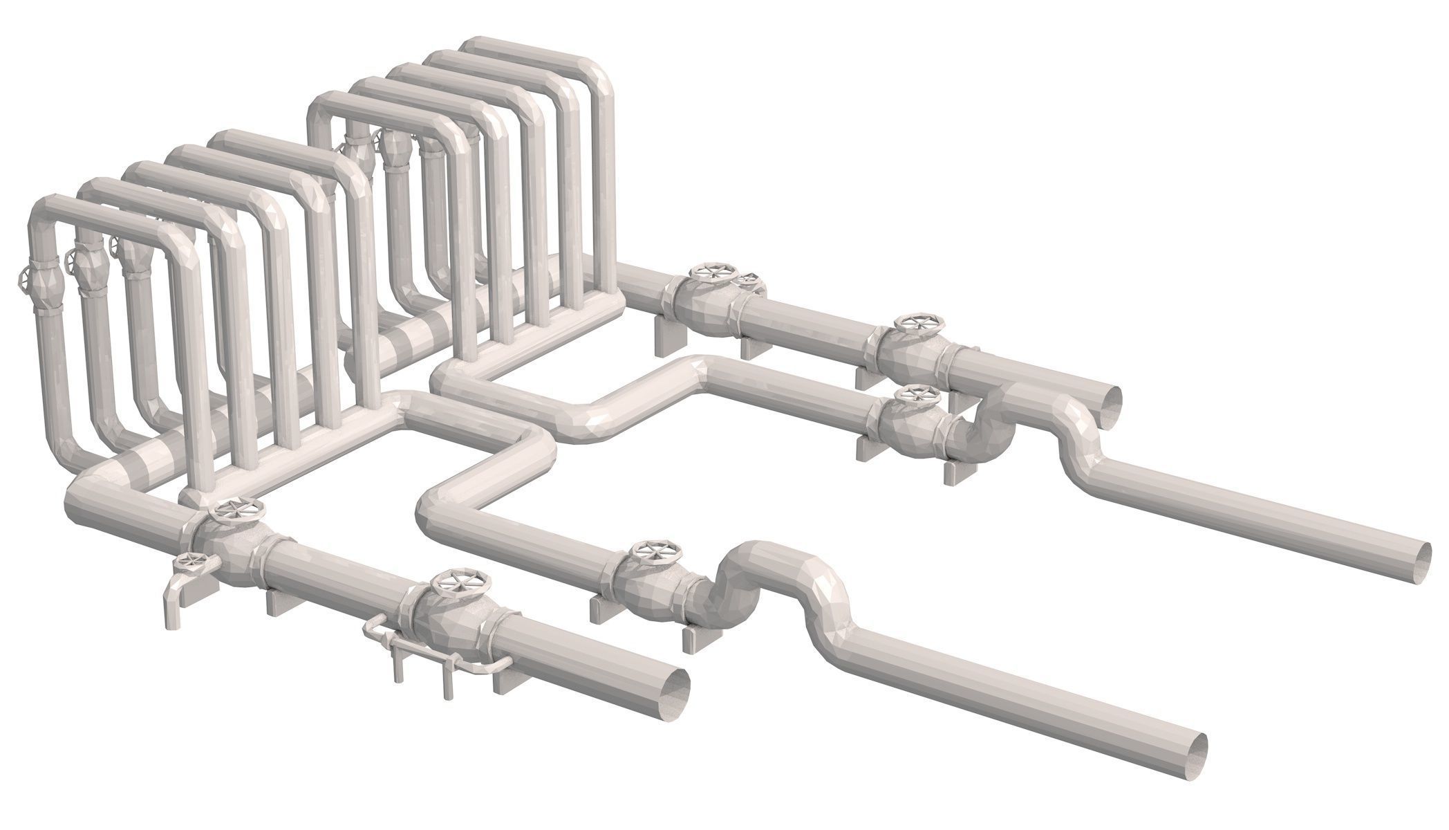 Industrial White Pipes Low Poly 3D model_3