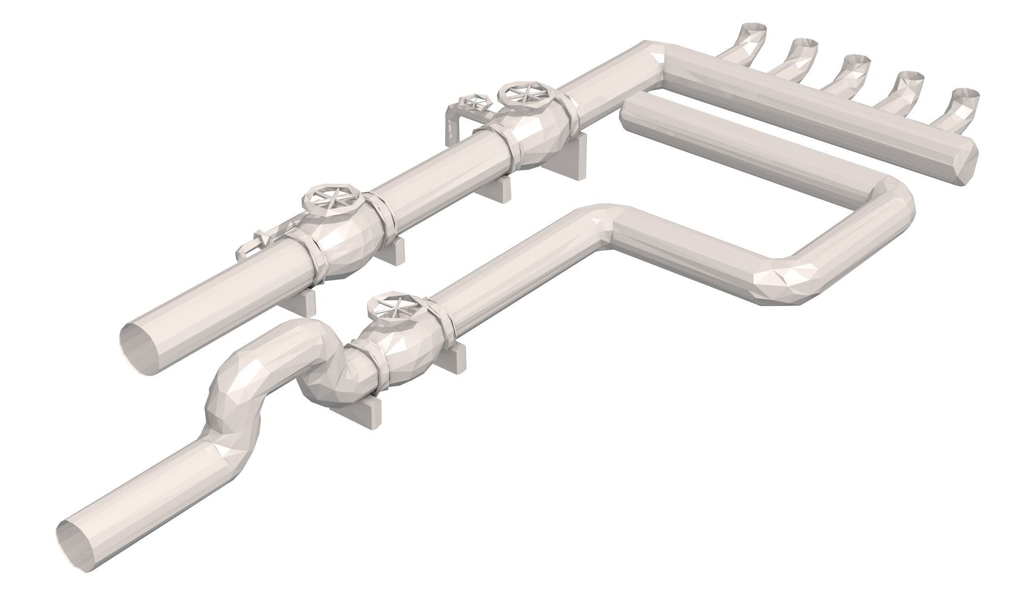 Industrial White Pipes Low Poly 3D model_16