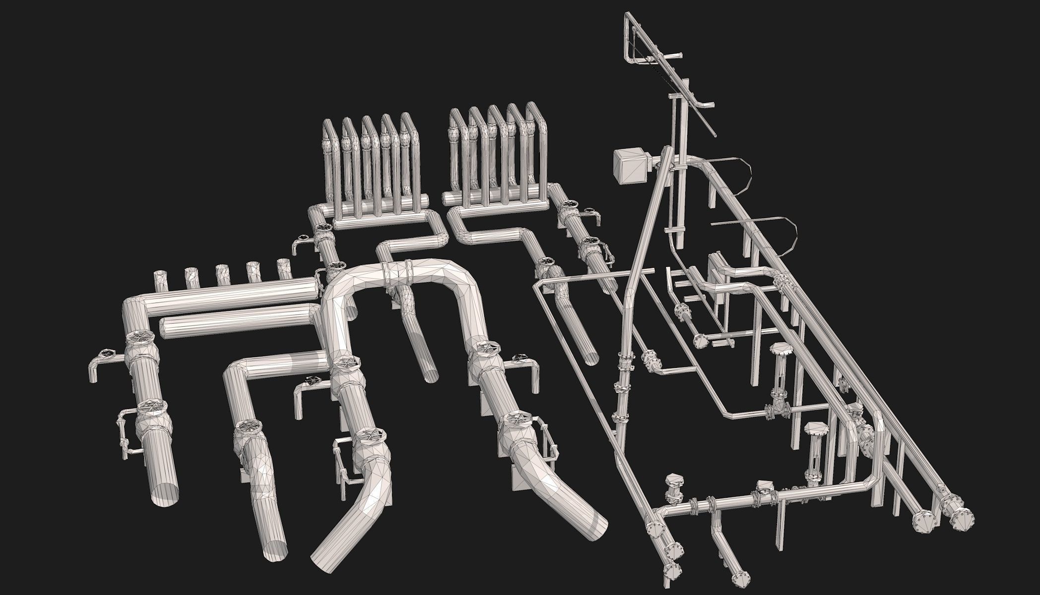 Industrial White Pipes Low Poly 3D model_26