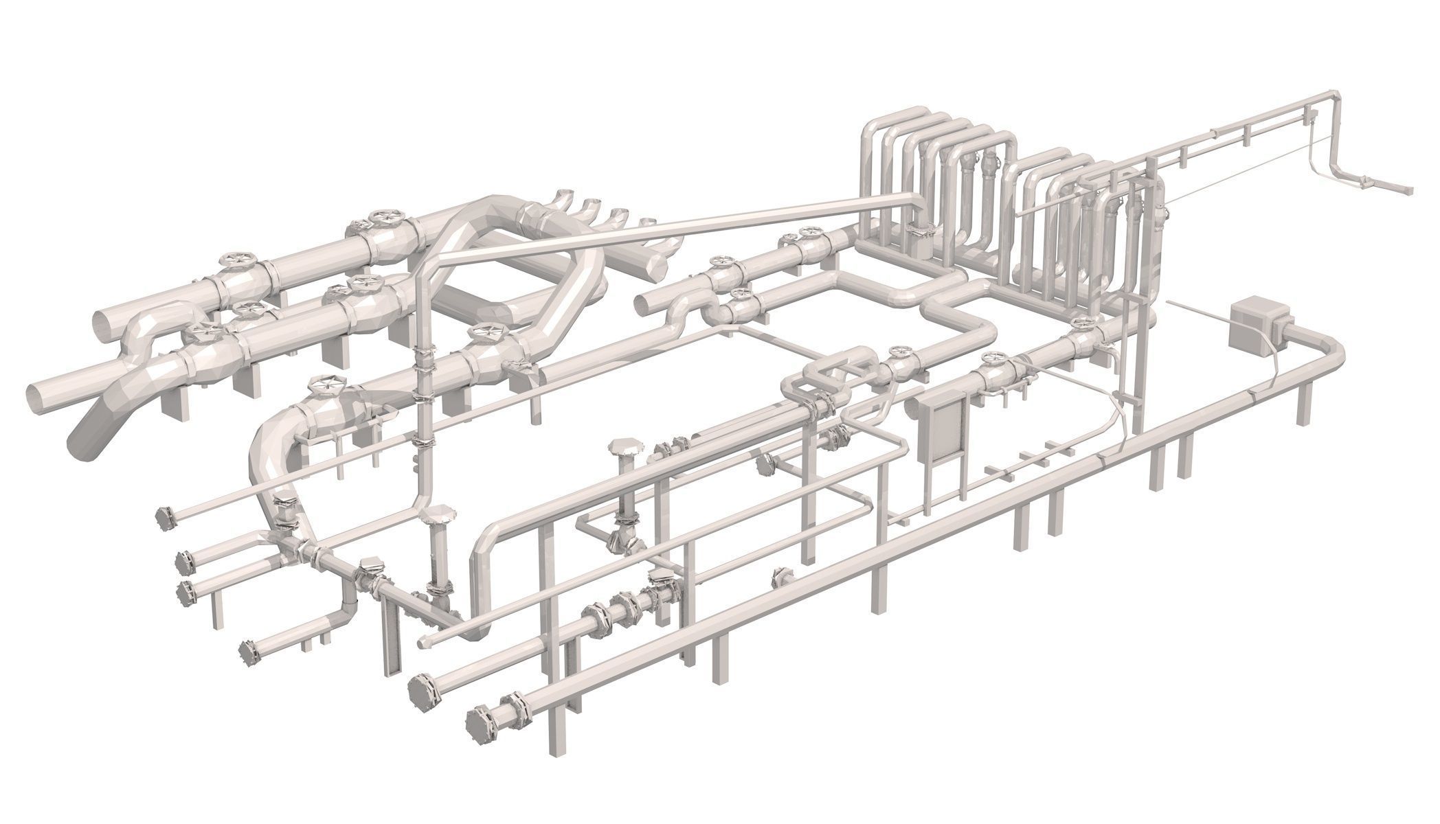 Industrial White Pipes Low Poly 3D model_5