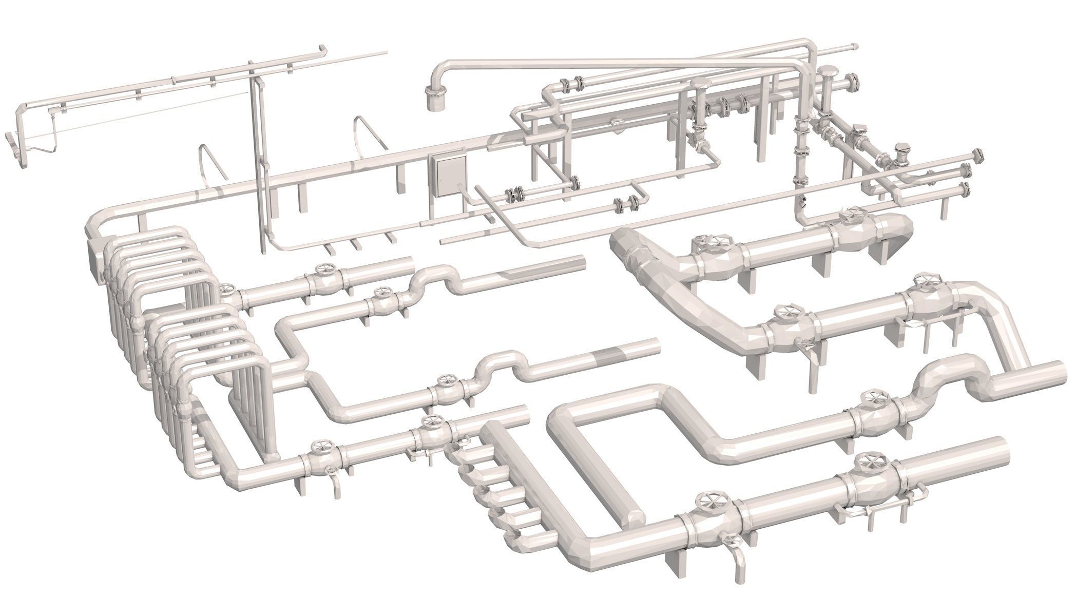Industrial White Pipes Low Poly 3D model_20
