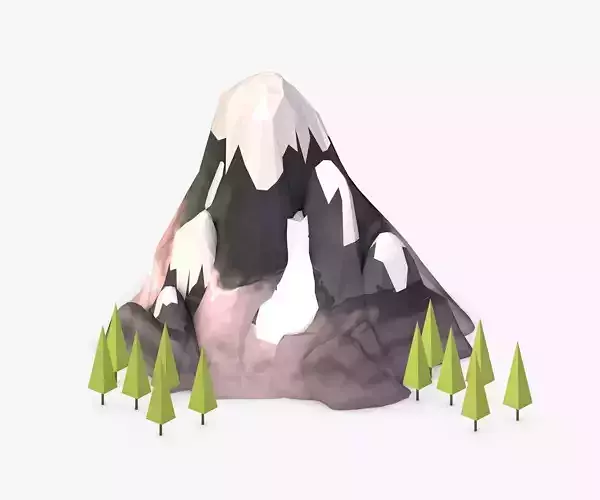 Snowy Mountain and Trees Low Poly