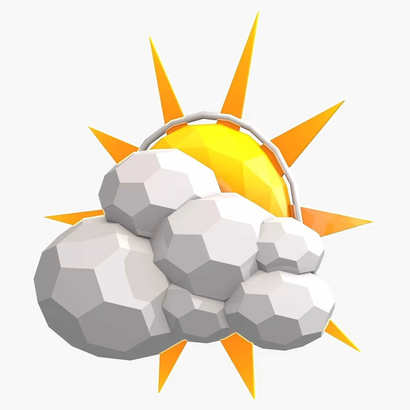 Sun and Clouds Low Poly 3D model