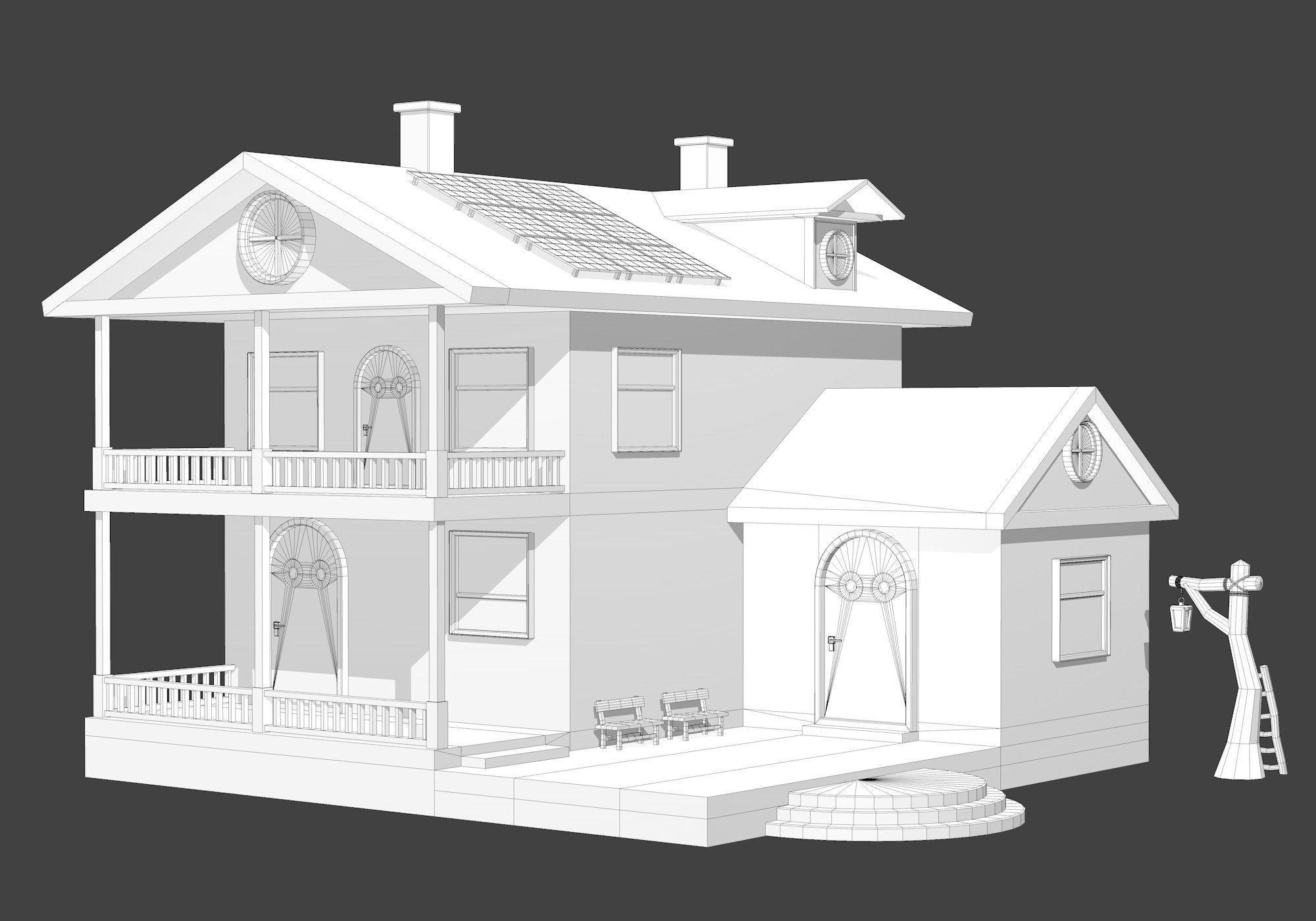 House with Solar Panel and Balcony 3D model_16