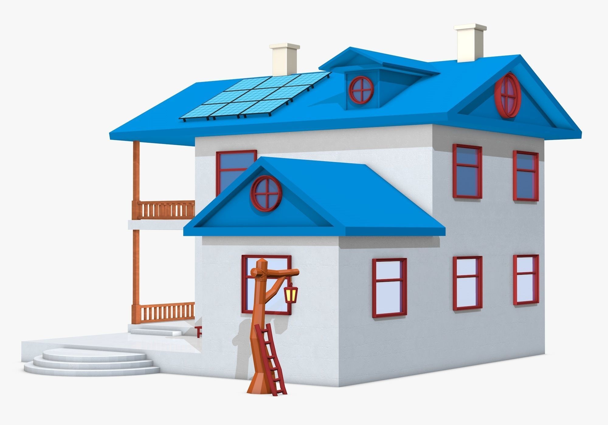 House with Solar Panel and Balcony 3D model_8