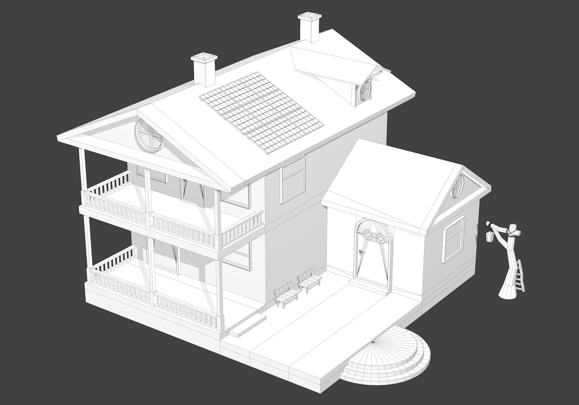 House with Solar Panel and Balcony 3D model_10