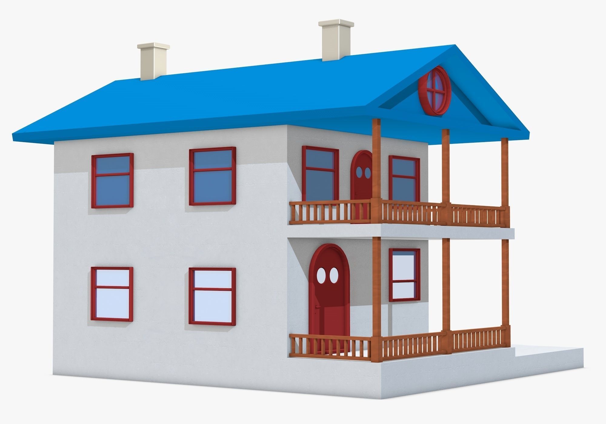 House with Solar Panel and Balcony 3D model_1