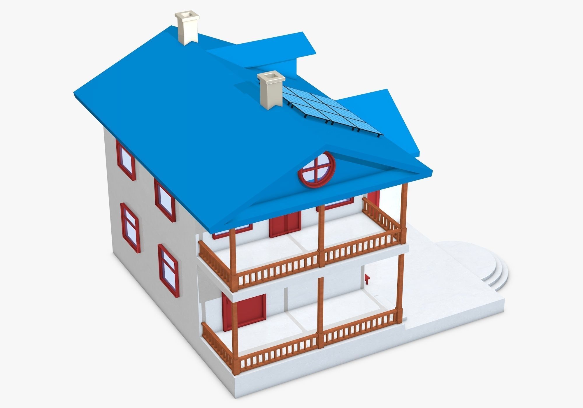 House with Solar Panel and Balcony 3D model_3