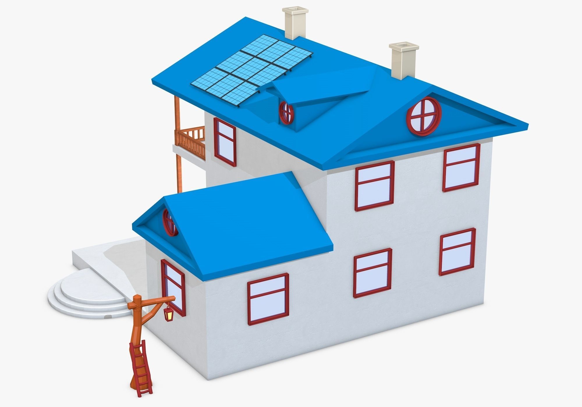 House with Solar Panel and Balcony 3D model_6