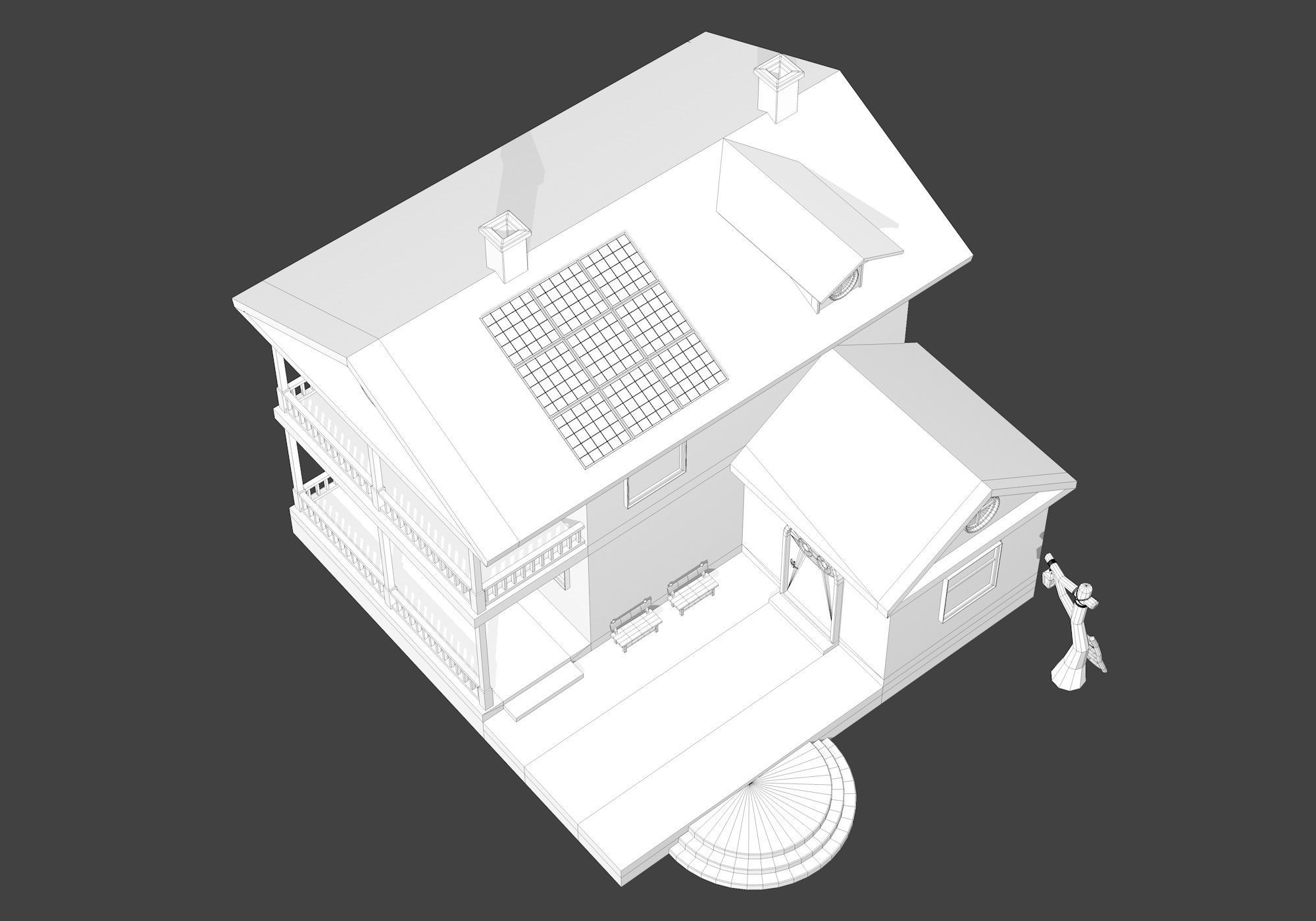 House with Solar Panel and Balcony 3D model_11