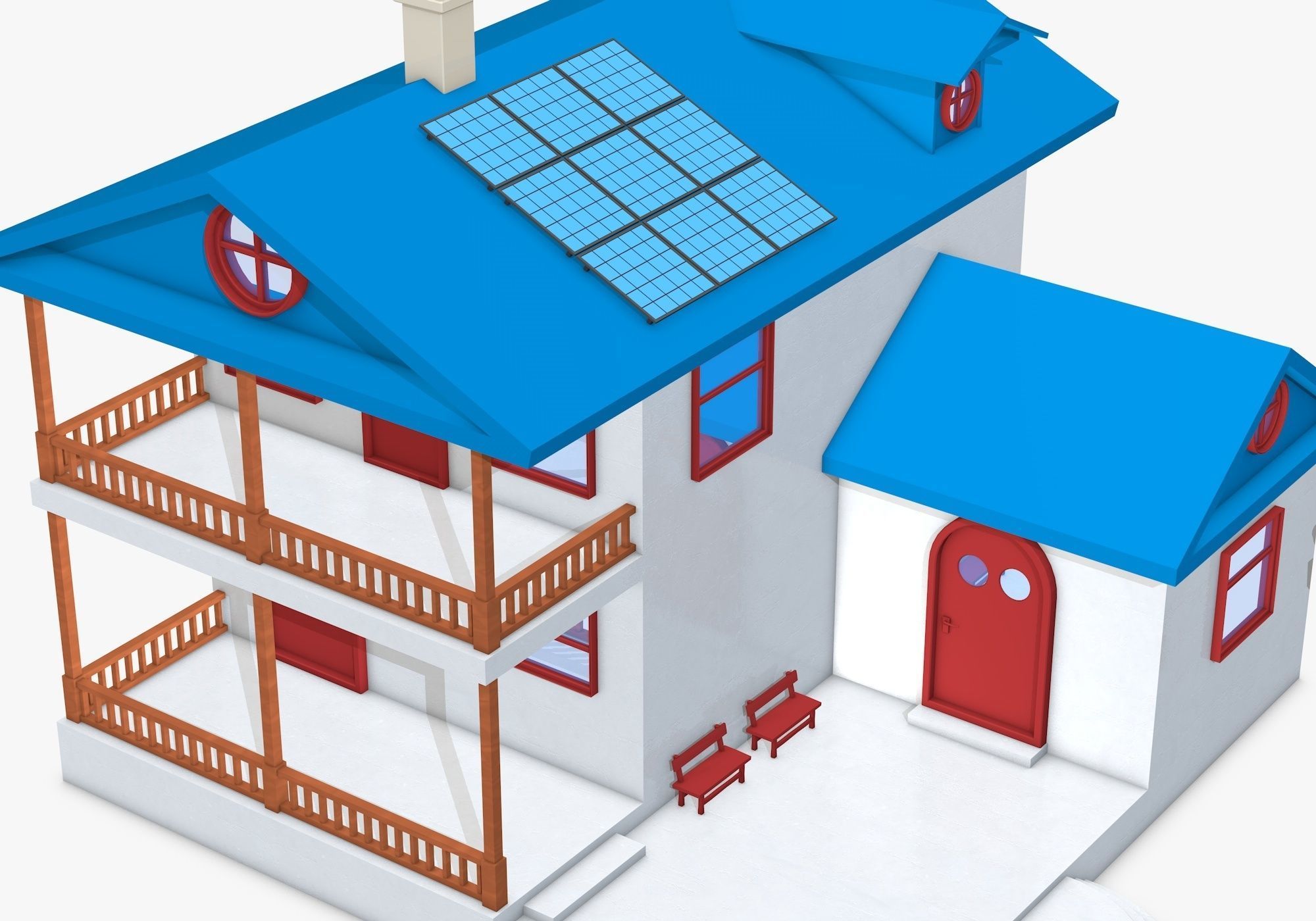 House with Solar Panel and Balcony 3D model_4