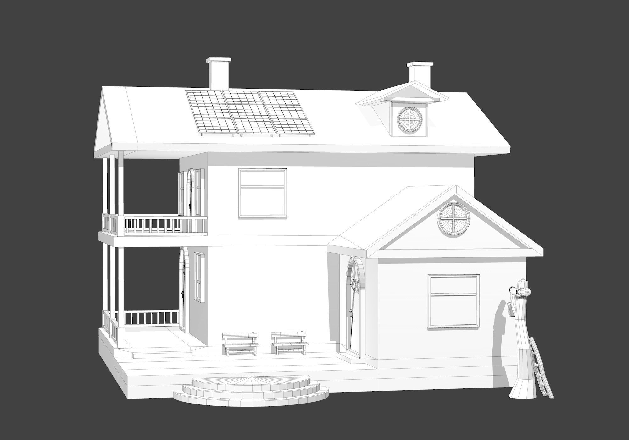House with Solar Panel and Balcony 3D model_12
