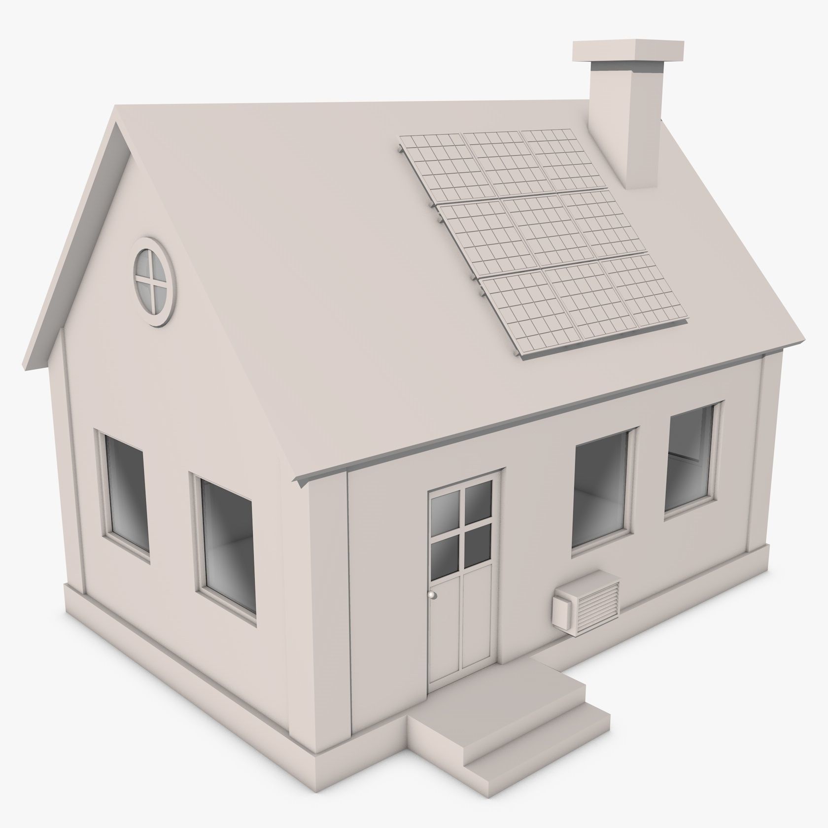 House with Solar Panel 3D model_1