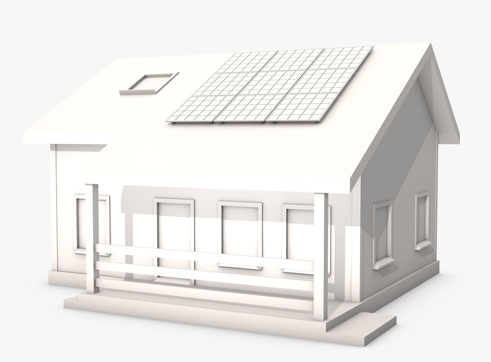 House with Solar Panel and Balcony 3D model_5