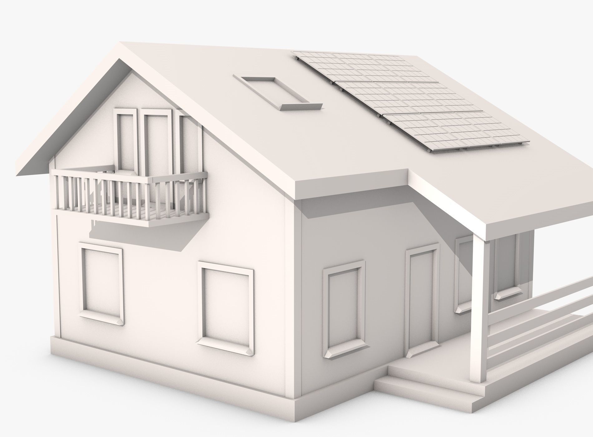 House with Solar Panel and Balcony 3D model_1