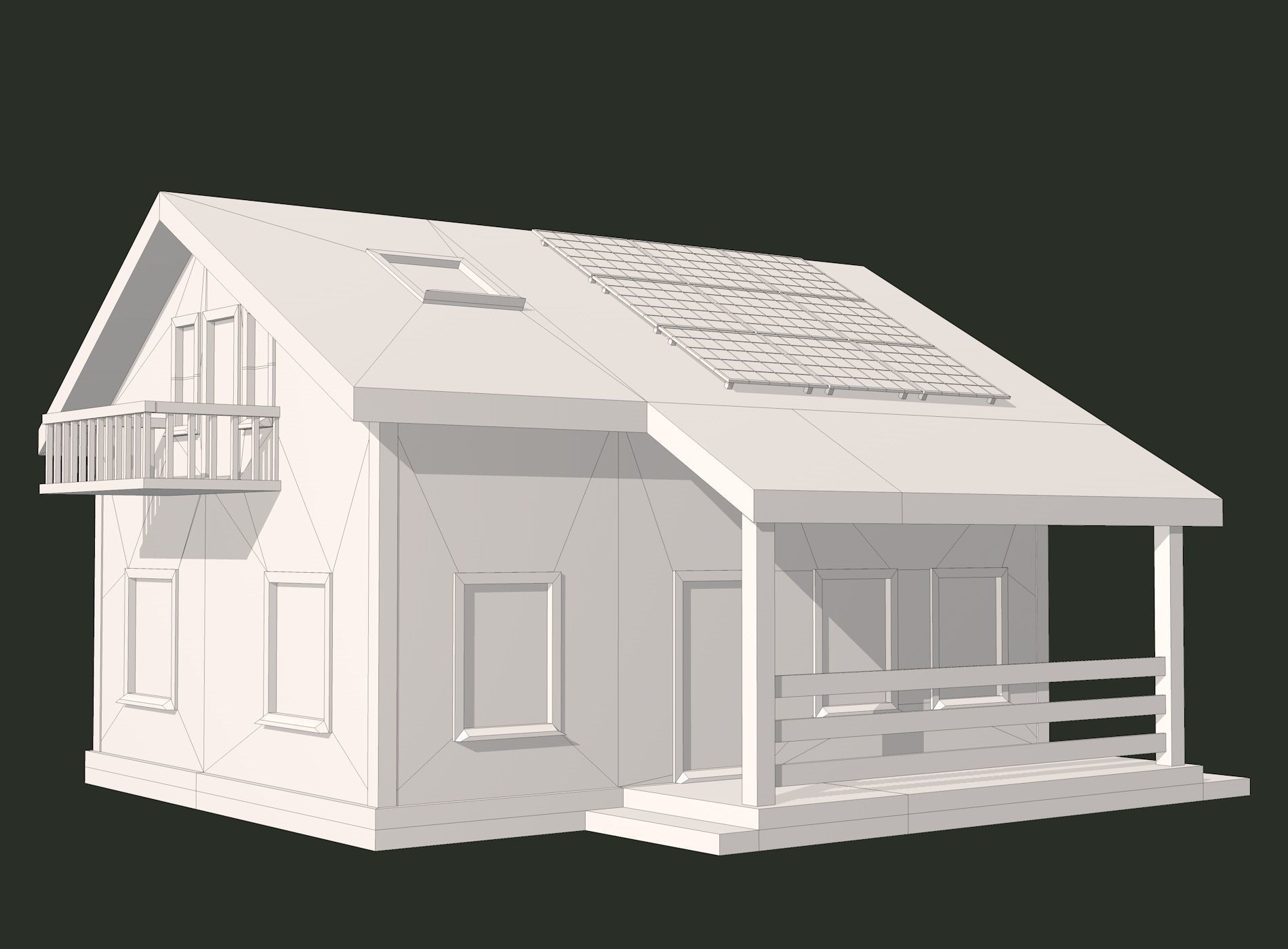 House with Solar Panel and Balcony 3D model_12