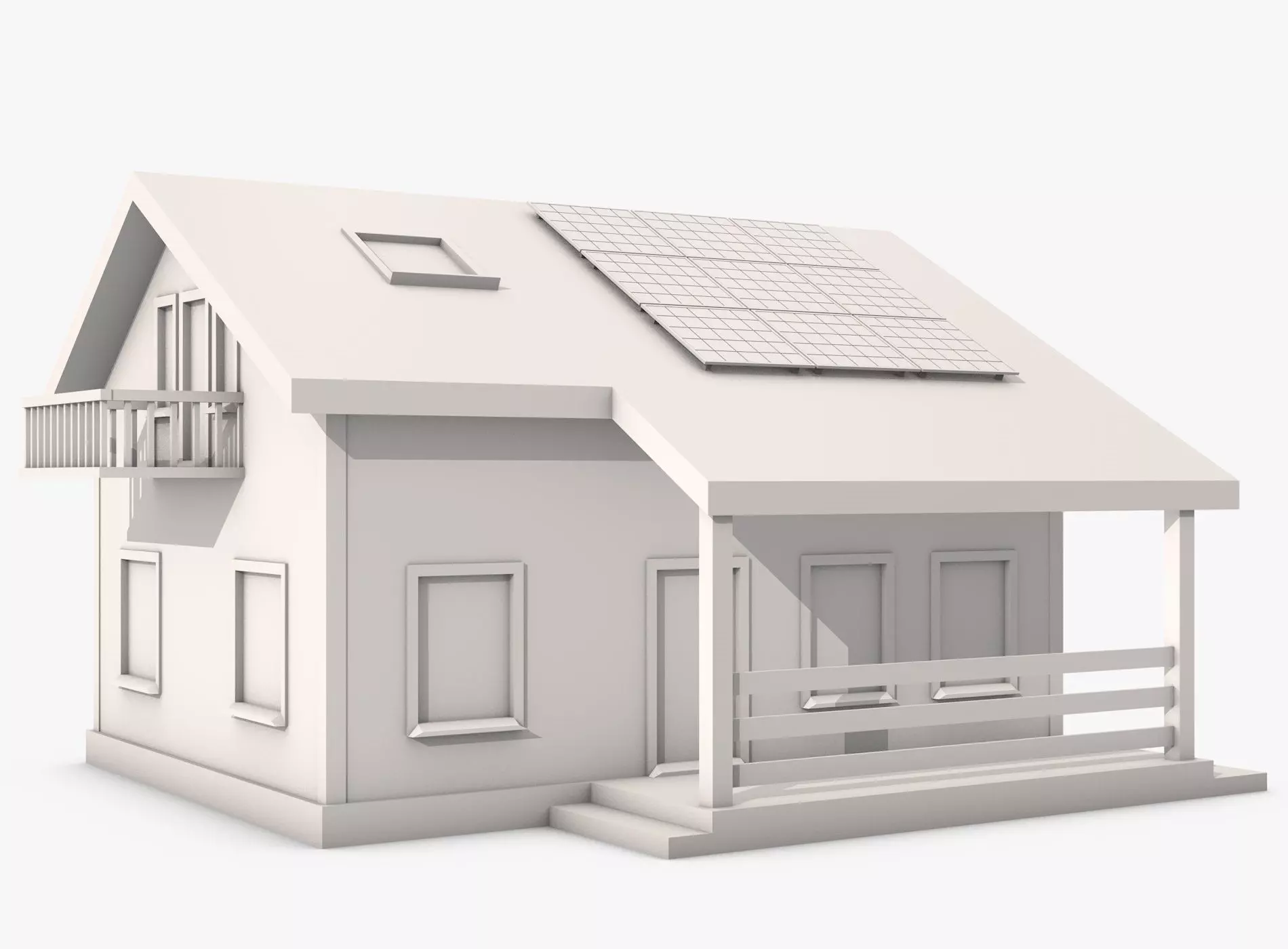 House with Solar Panel and Balcony 3D model_0