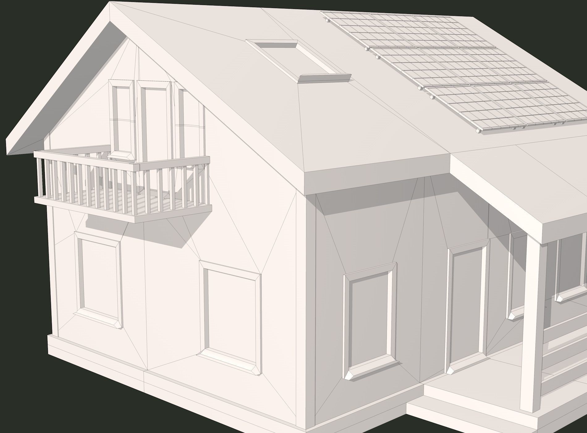 House with Solar Panel and Balcony 3D model_7