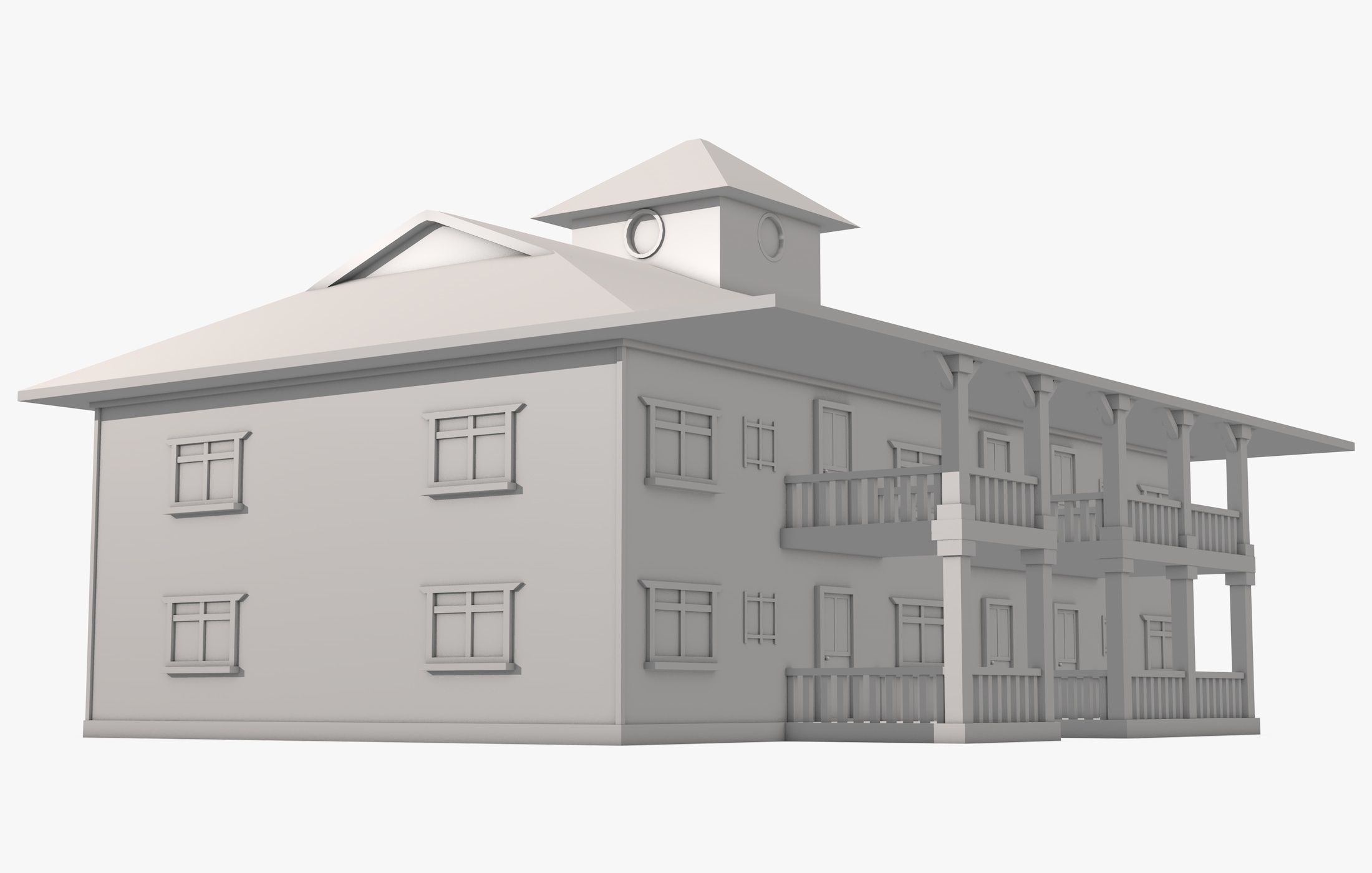 Big House with Balcony 3D model_4