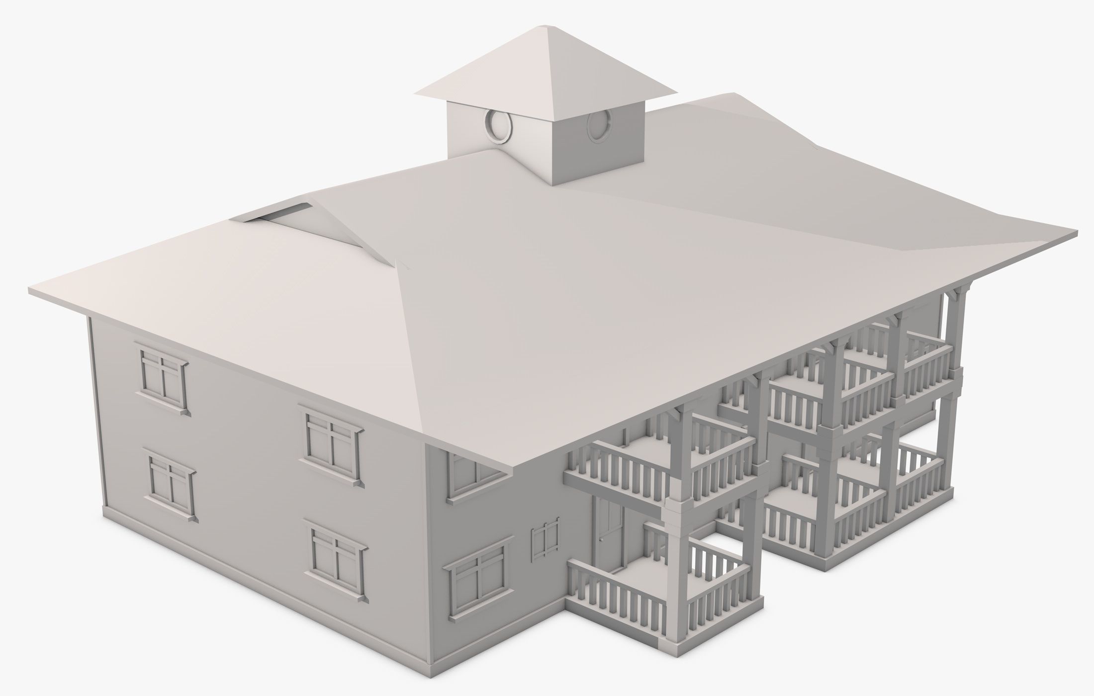 Big House with Balcony 3D model_5
