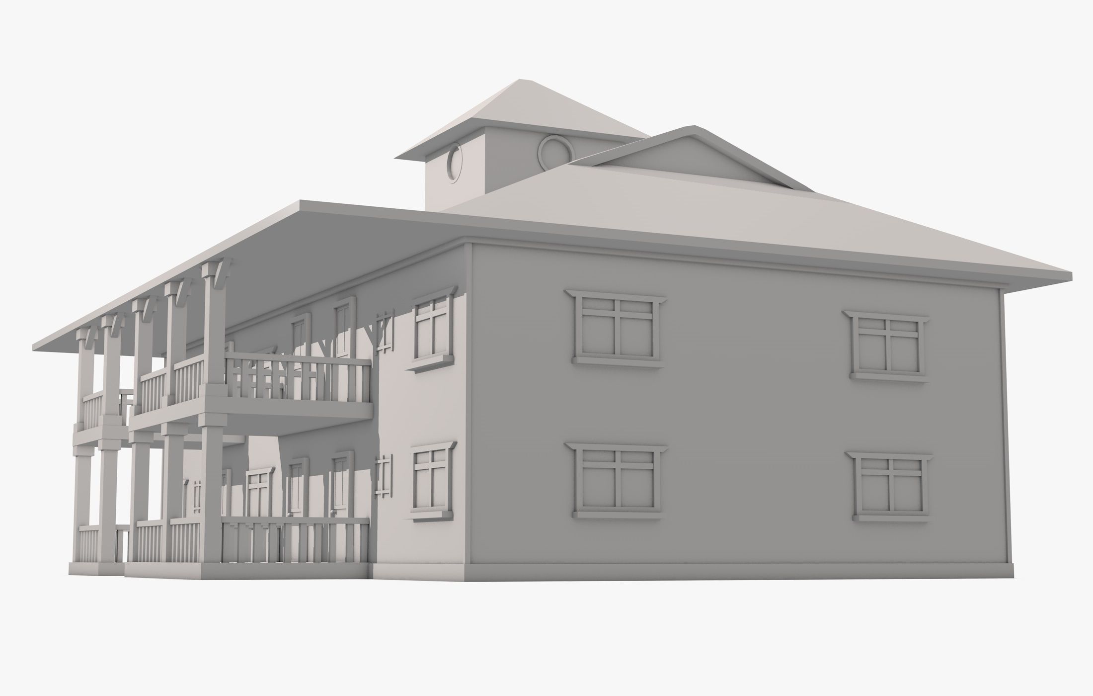 Big House with Balcony 3D model_12