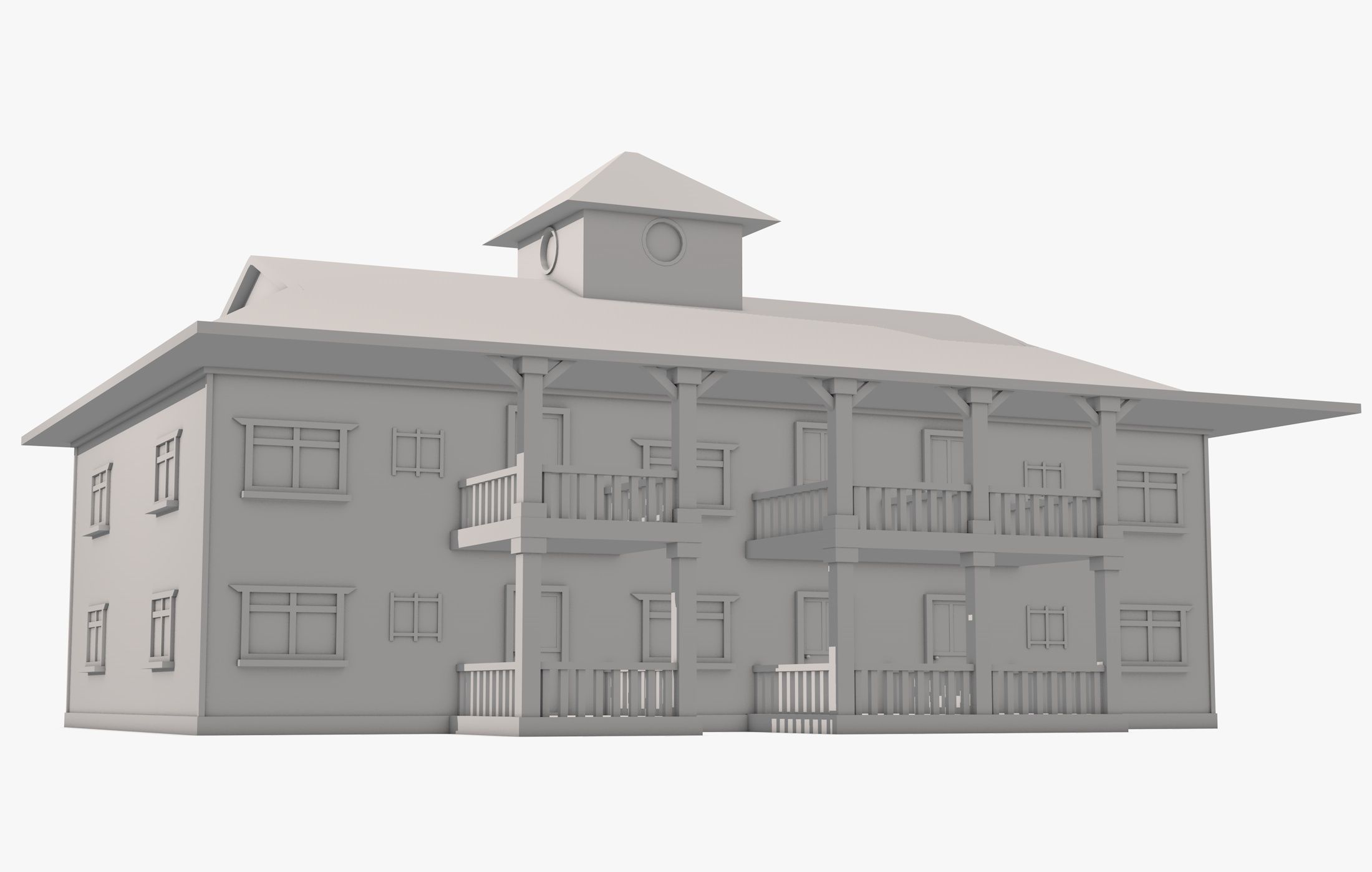 Big House with Balcony 3D model_9