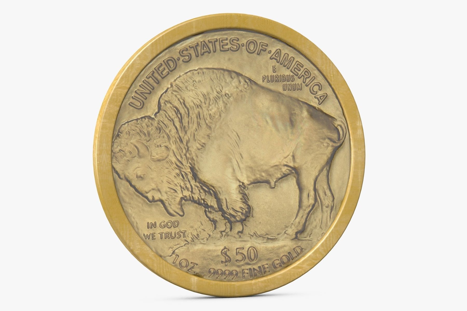 Gold Buffalo 50 Dollar Coin 3D model_4