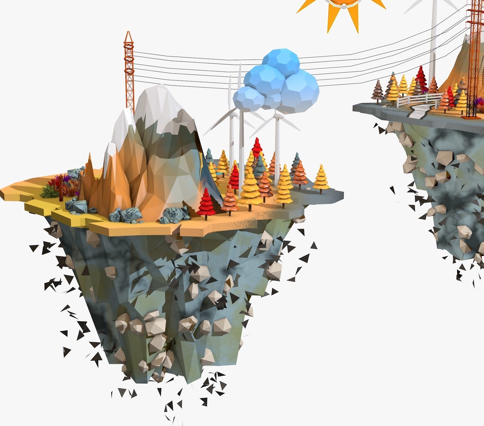Floating Industrial Islands Low Poly 3D model_1