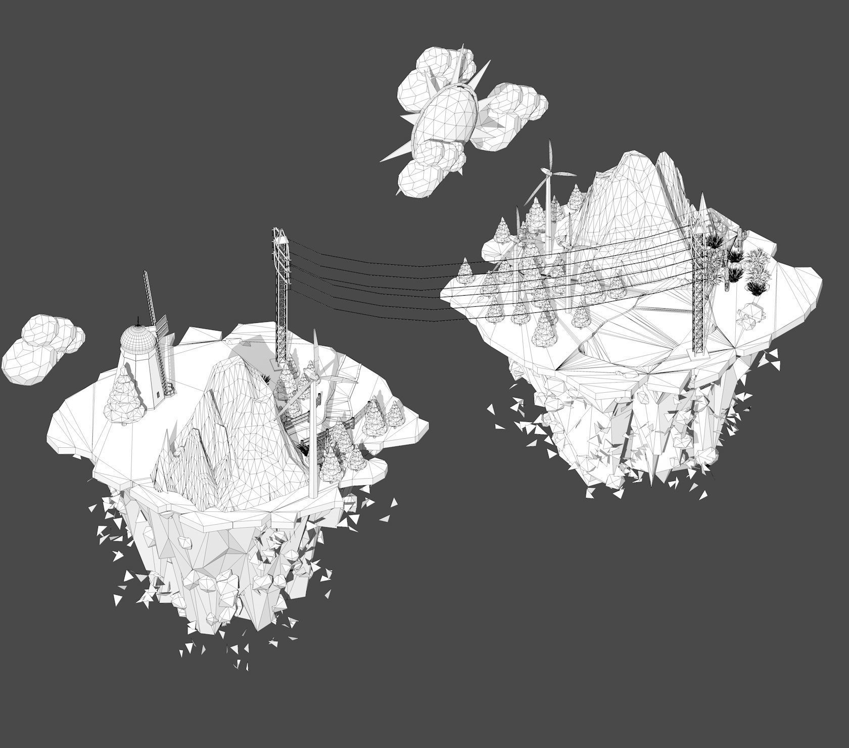 Floating Industrial Islands Low Poly 3D model_20