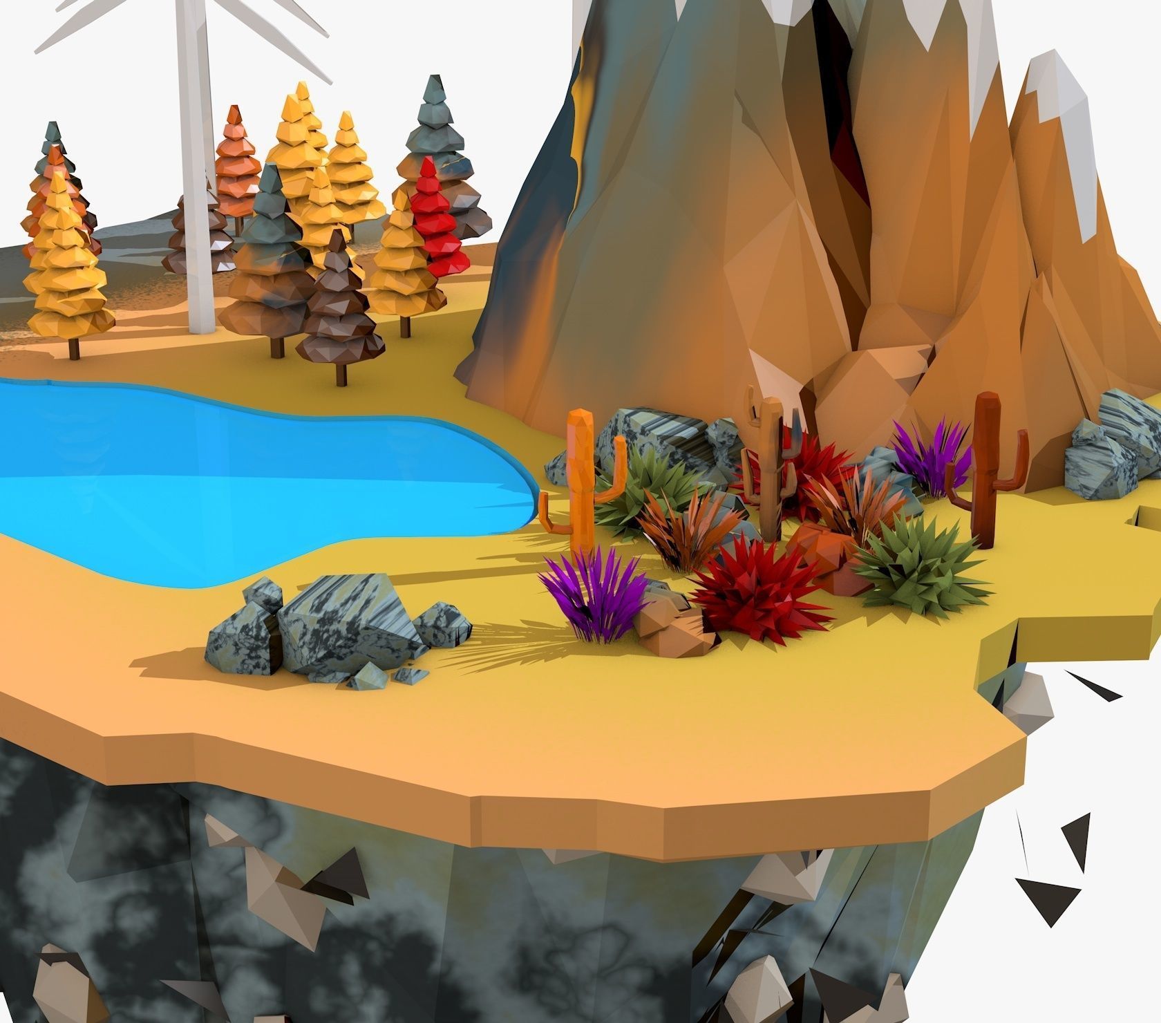 Floating Industrial Islands Low Poly 3D model_13