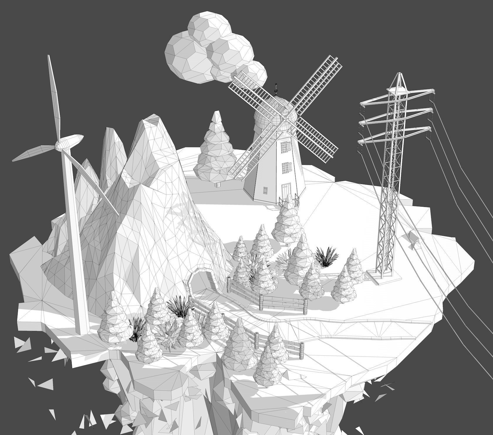 Floating Industrial Islands Low Poly 3D model_23