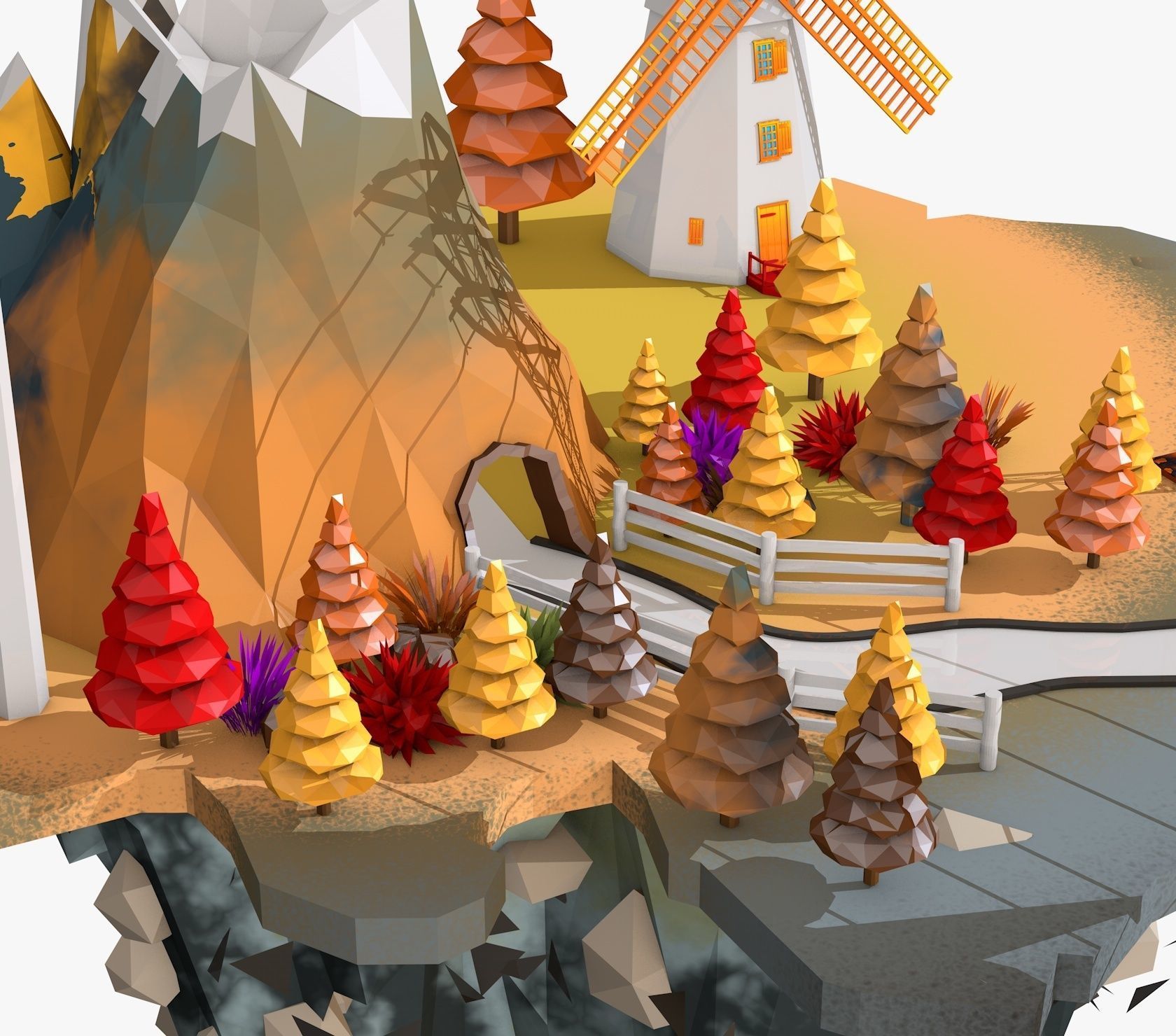 Floating Industrial Islands Low Poly 3D model_12